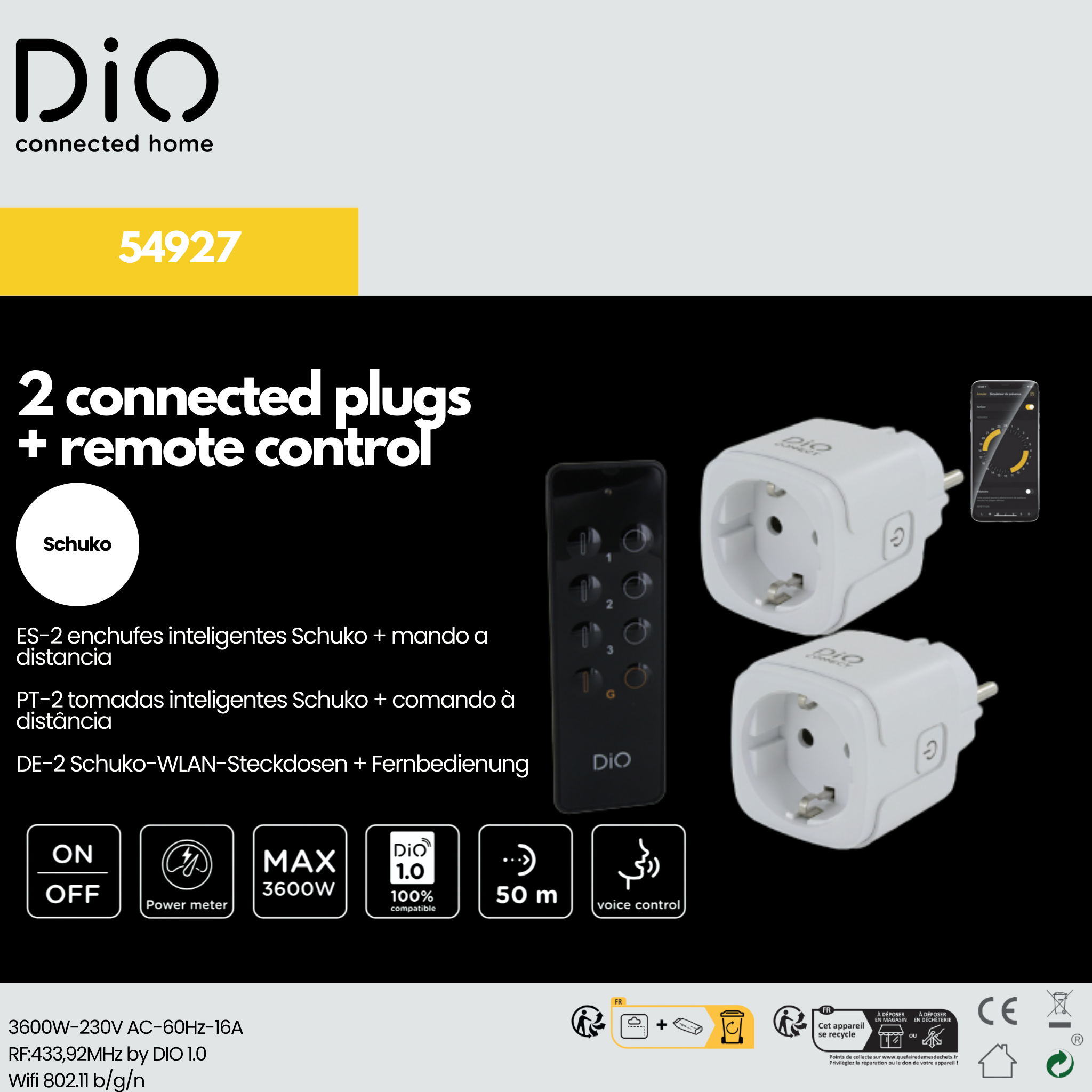 2 Aangesloten schakelstopcontacten (SCH) met afstandbediening - DiO Connect