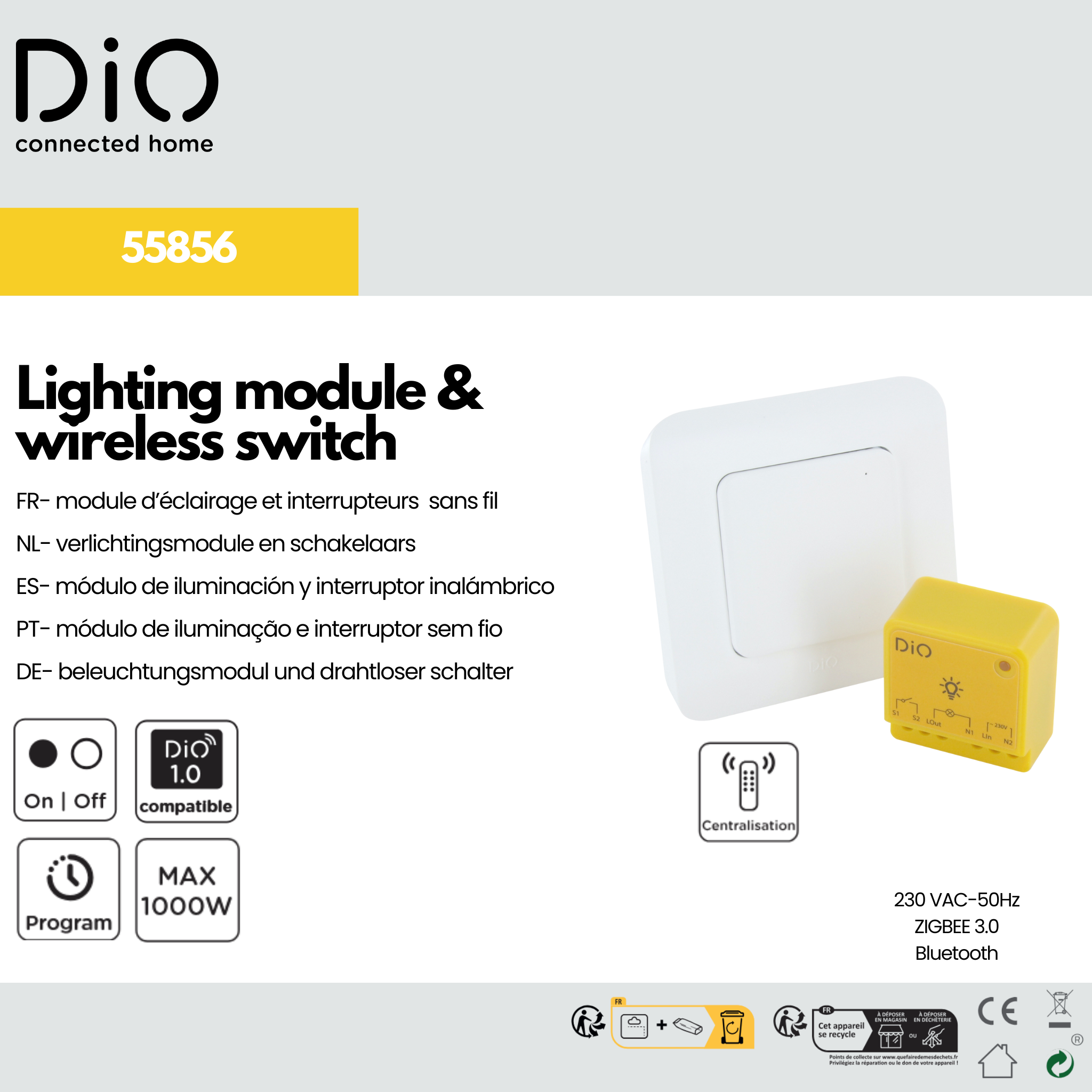 Kit de module éclairage et interrupteur sans fil DiO (433Mhz / Zigbee / BLE)