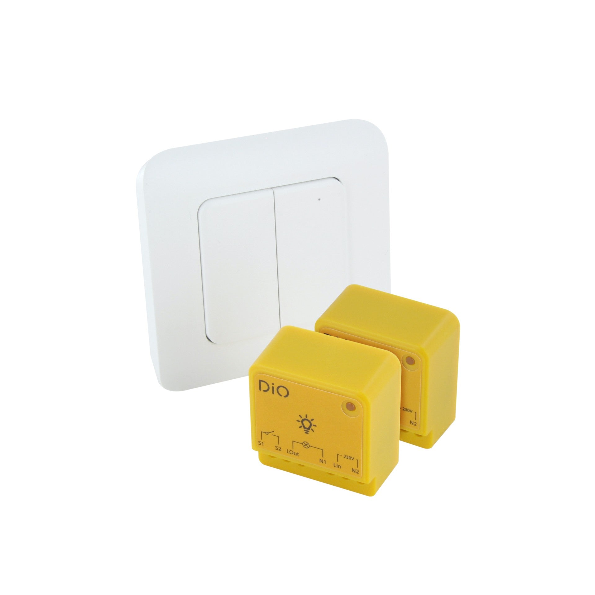 Kit of 2 lighting modules and a double DiO wireless switch (433Mhz / Zigbee / BLE)