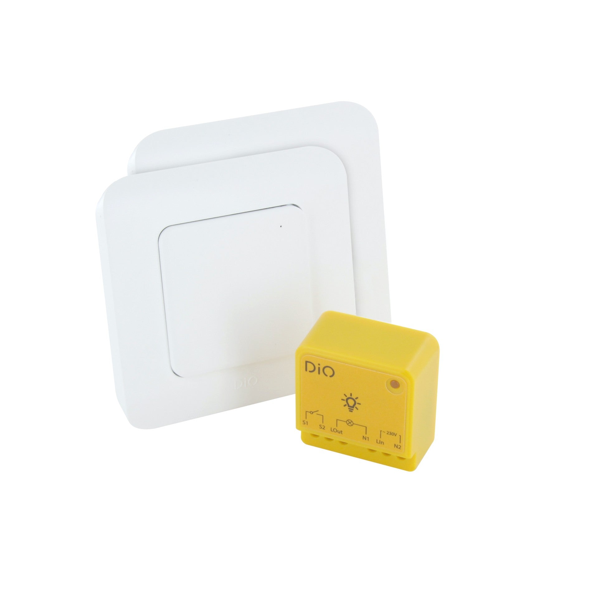 Kit composto por um módulo de iluminação e 2 interruptores sem fios DiO (433Mhz / Zigbee / BLE)