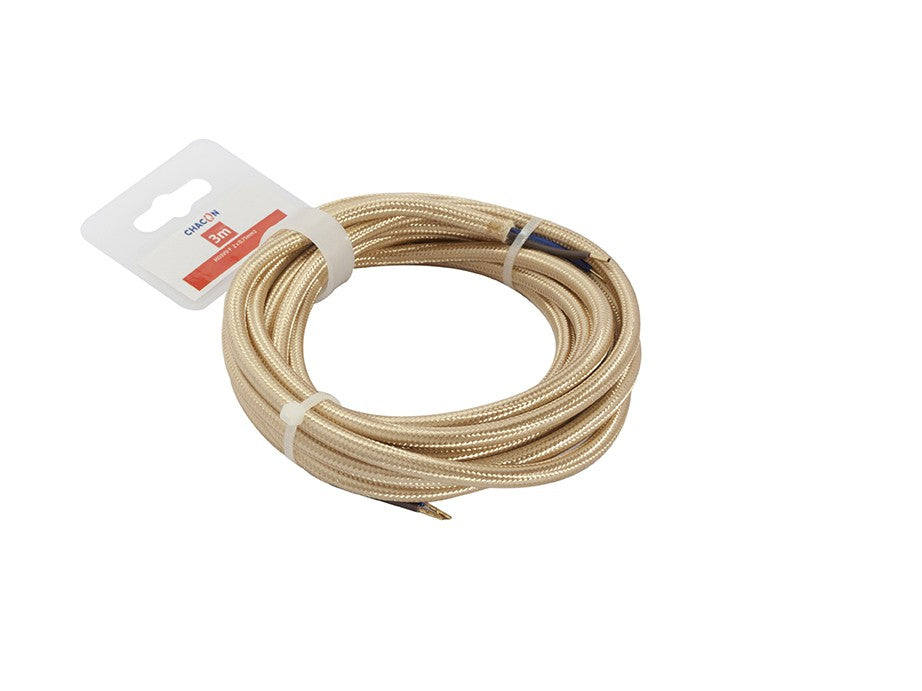 3 m twisted fabric cable - Gold