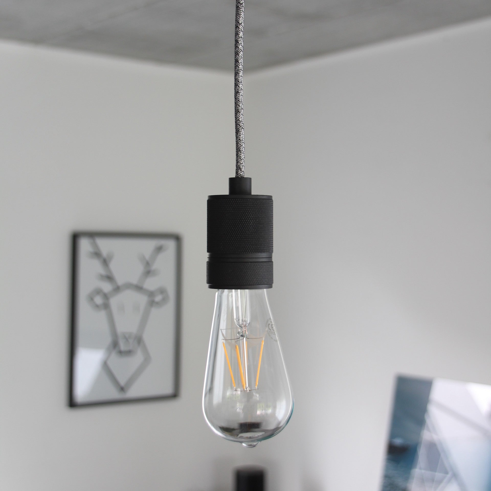 Stoffen snoer, 3 m – tweekleurig zwart - grijs