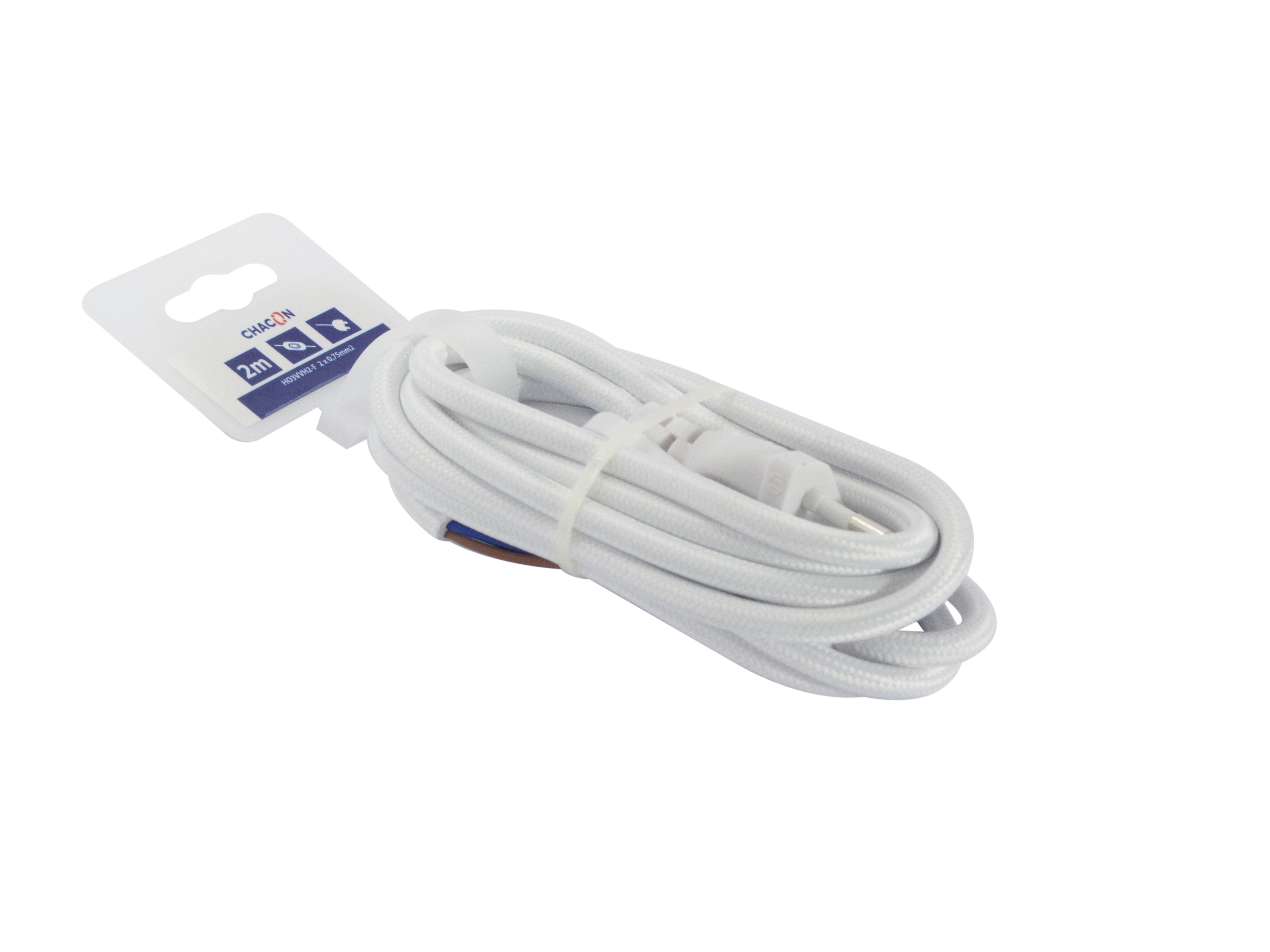 Câble textile blanc + interrupteur - 2m