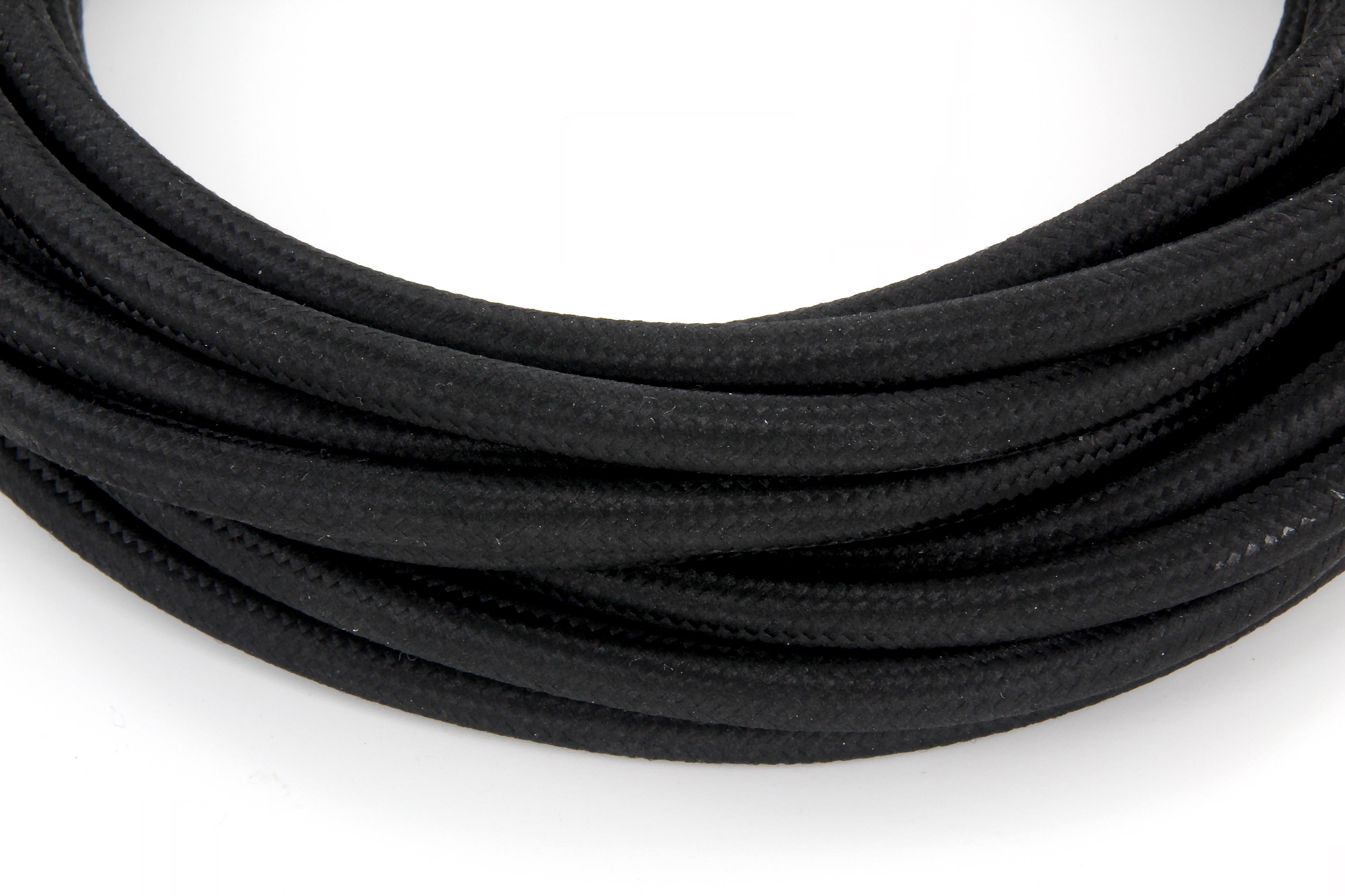 Black fabric cable with switch, - 2 m
