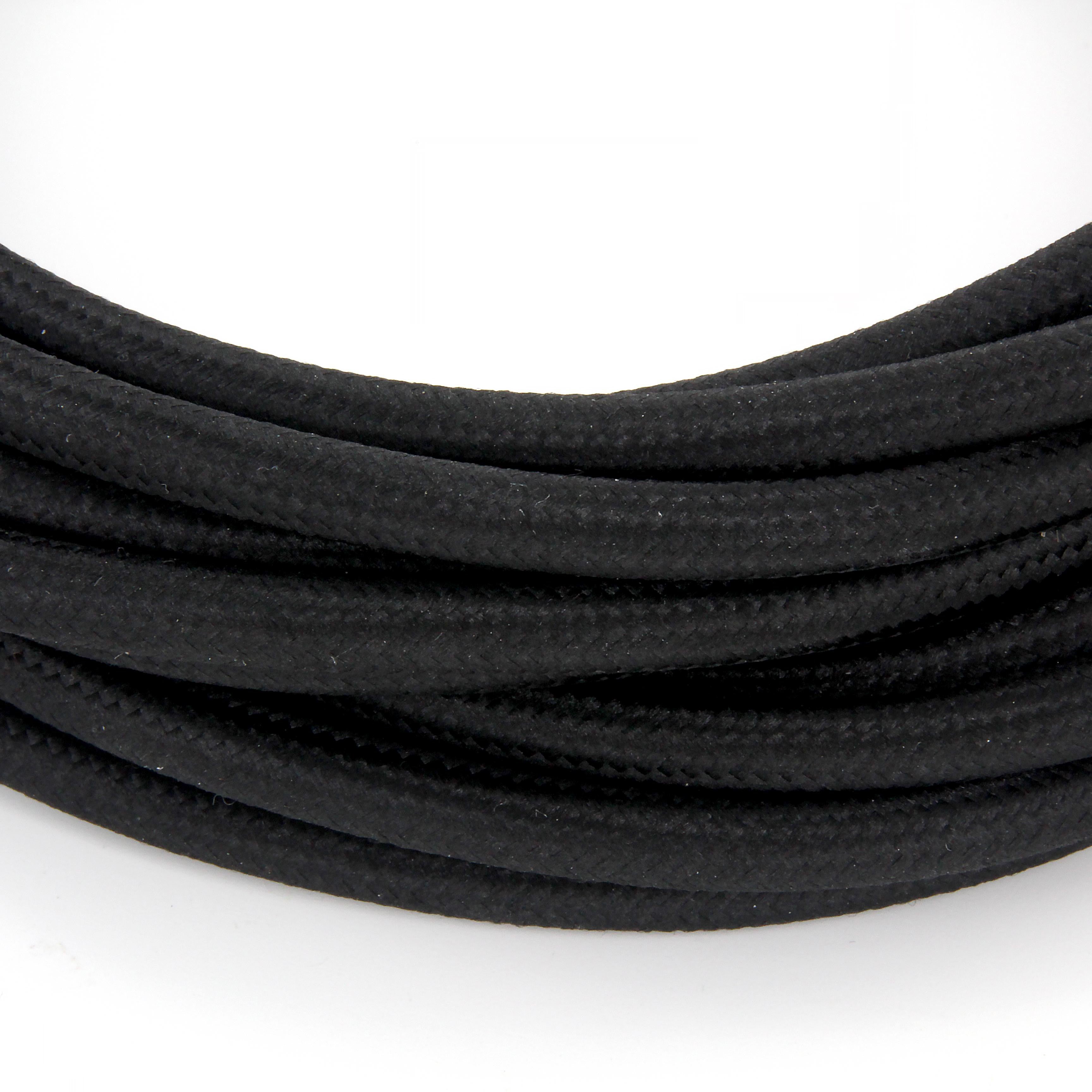Black fabric cable with switch, - 2 m