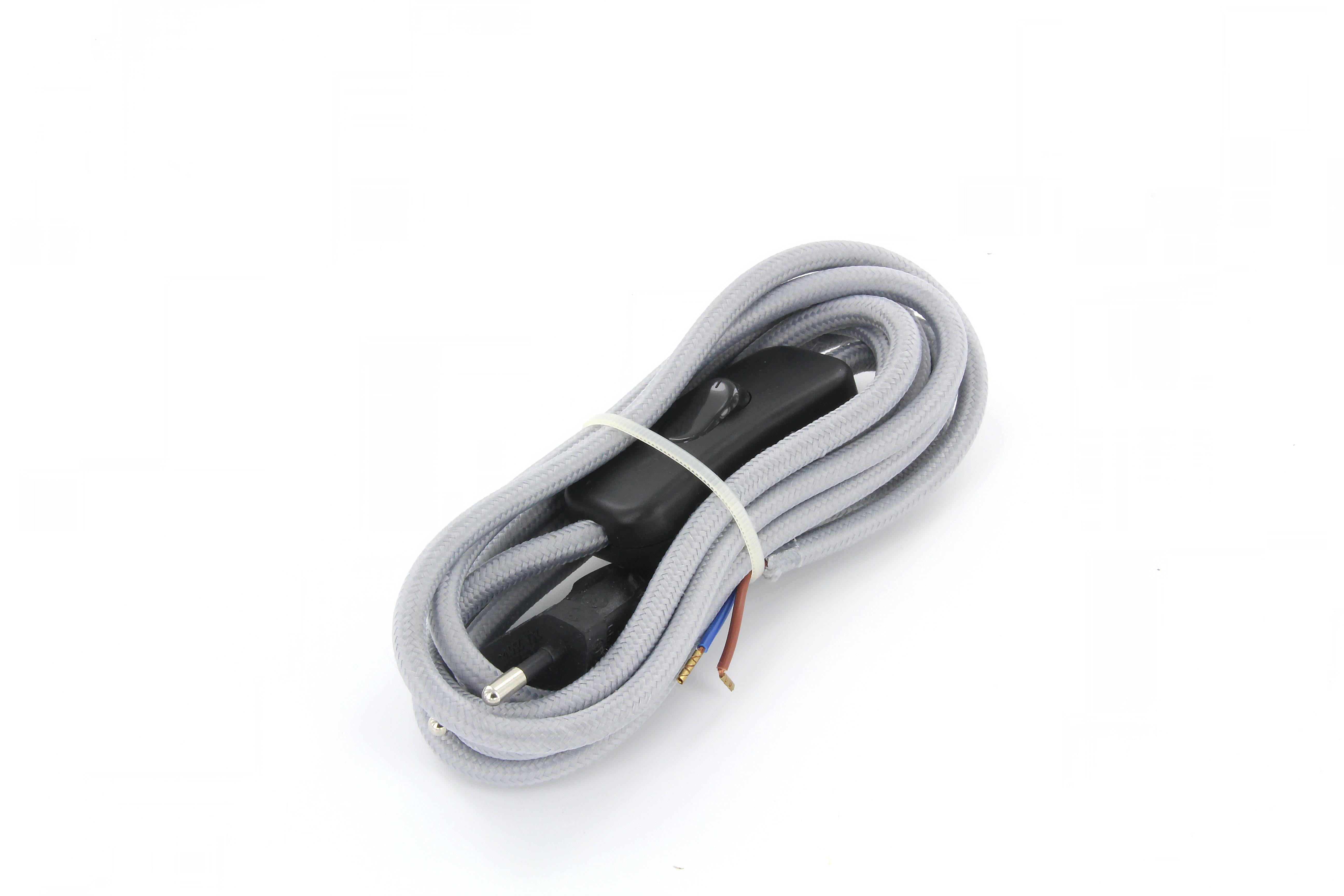 Cavo rivestito in tessuto con interruttore 2 m - Grigio