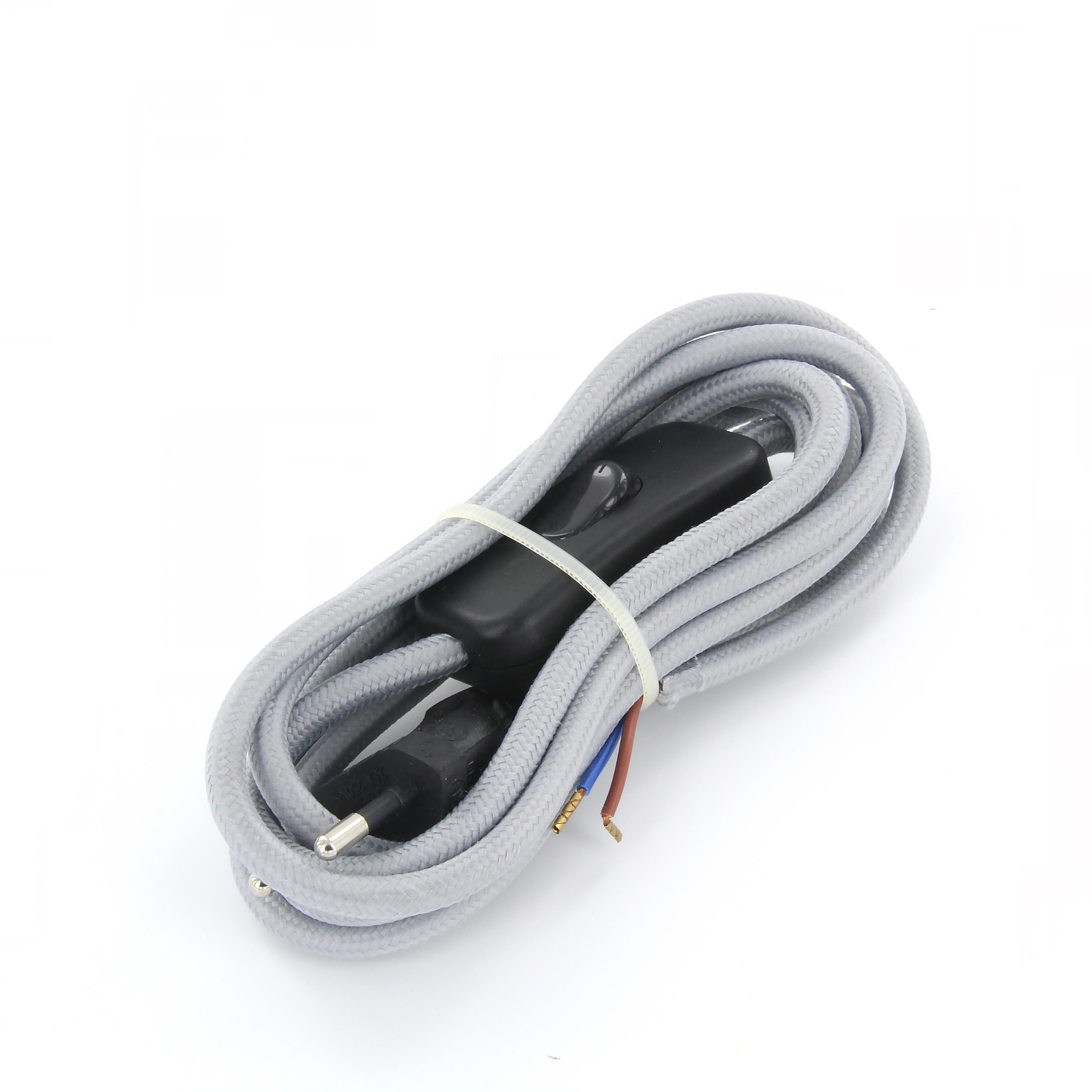 Cavo rivestito in tessuto con interruttore 2 m - Grigio