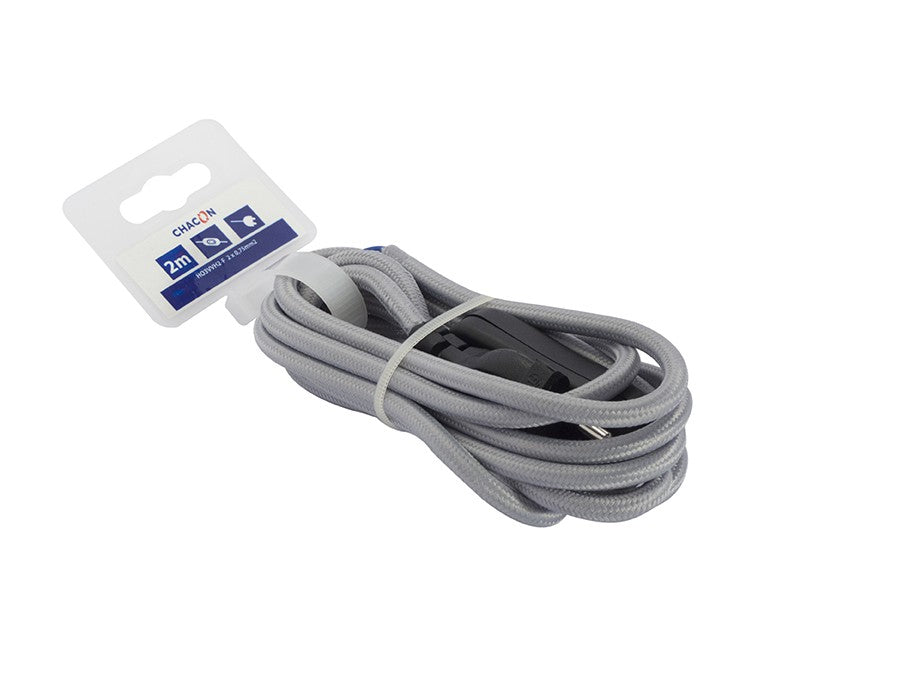 Cavo rivestito in tessuto con interruttore 2 m - Grigio