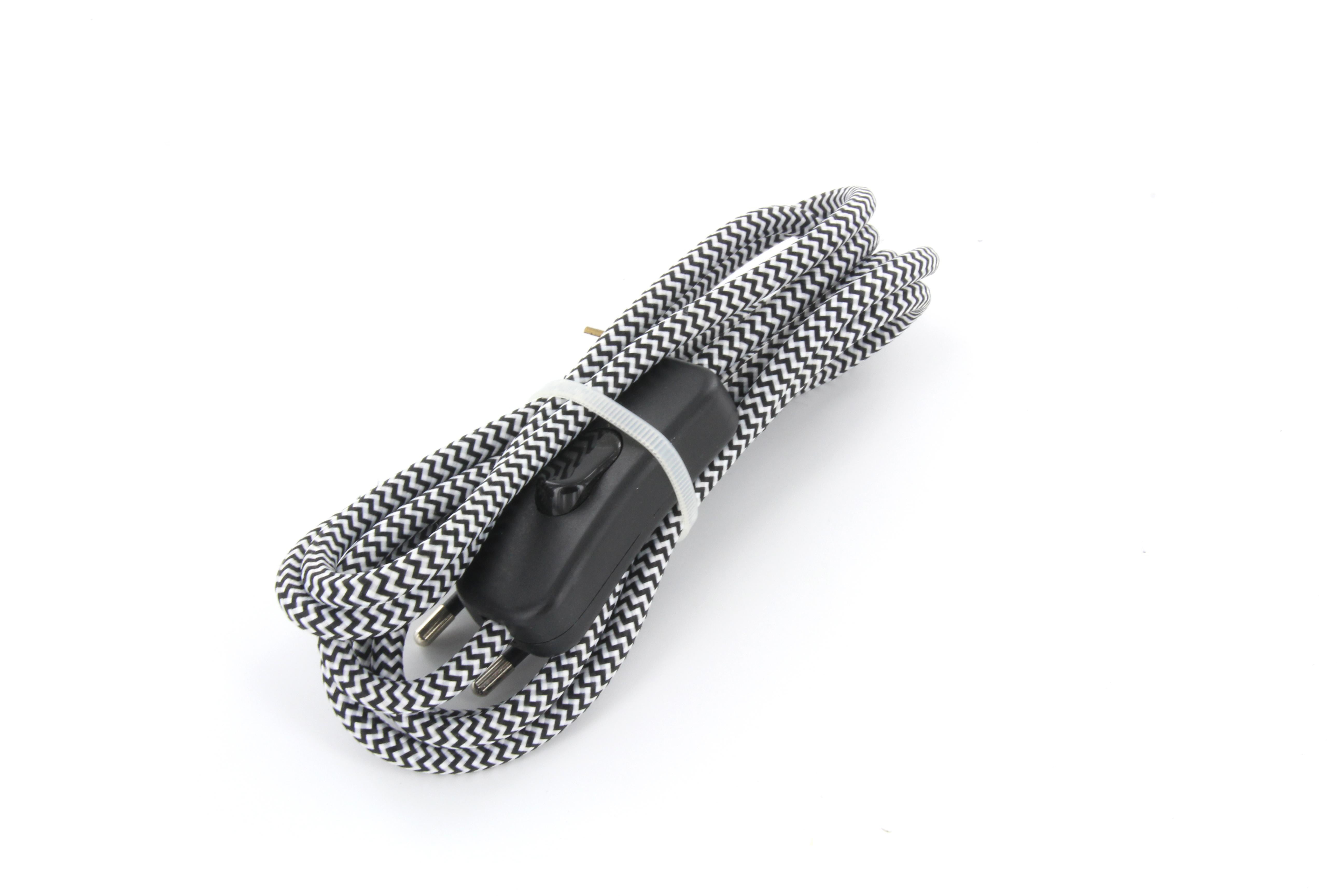 Cavo rivestito in tessuto bicolore con interruttore 2 m - Bianco/Nero