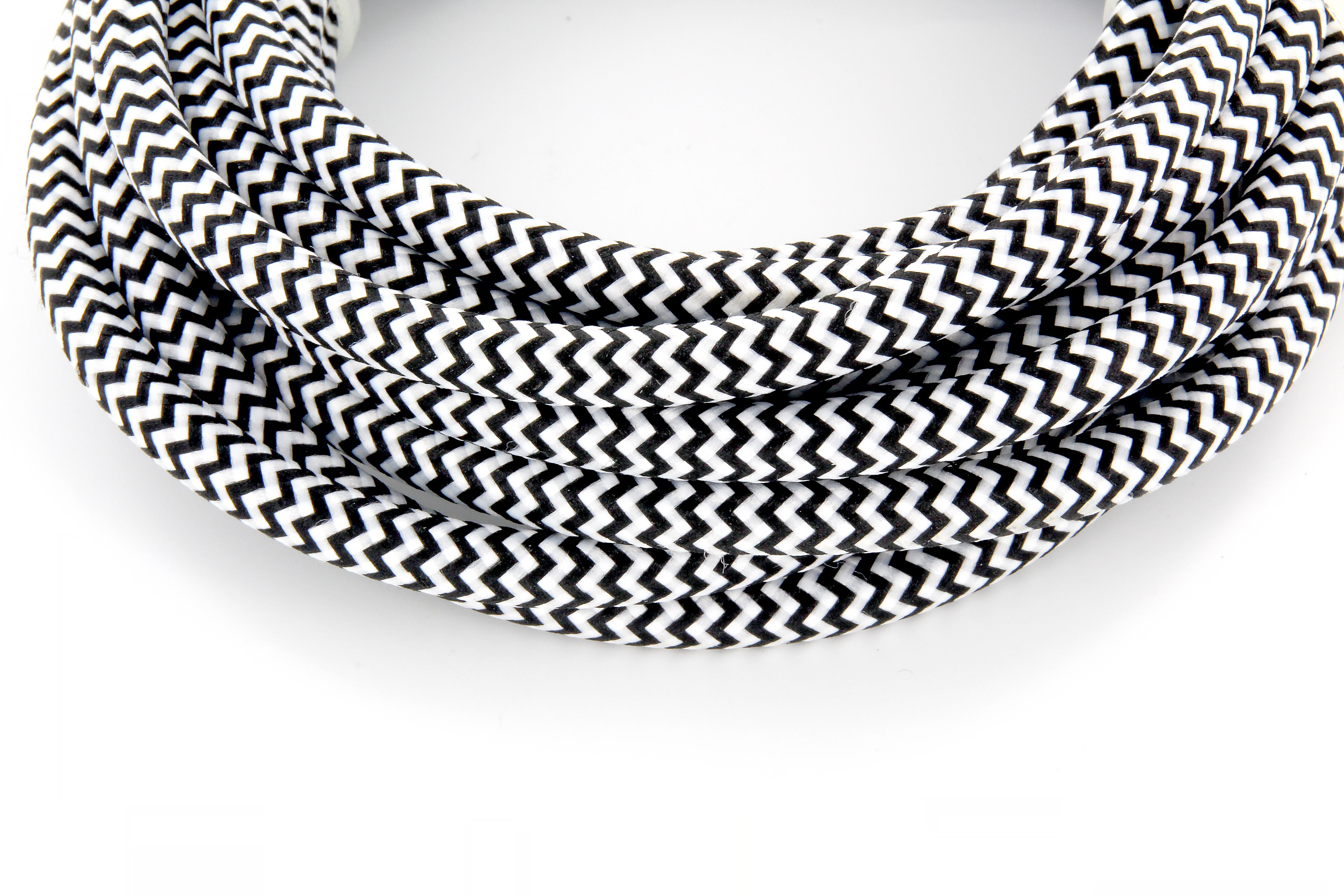 Cavo rivestito in tessuto bicolore con interruttore 2 m - Bianco/Nero