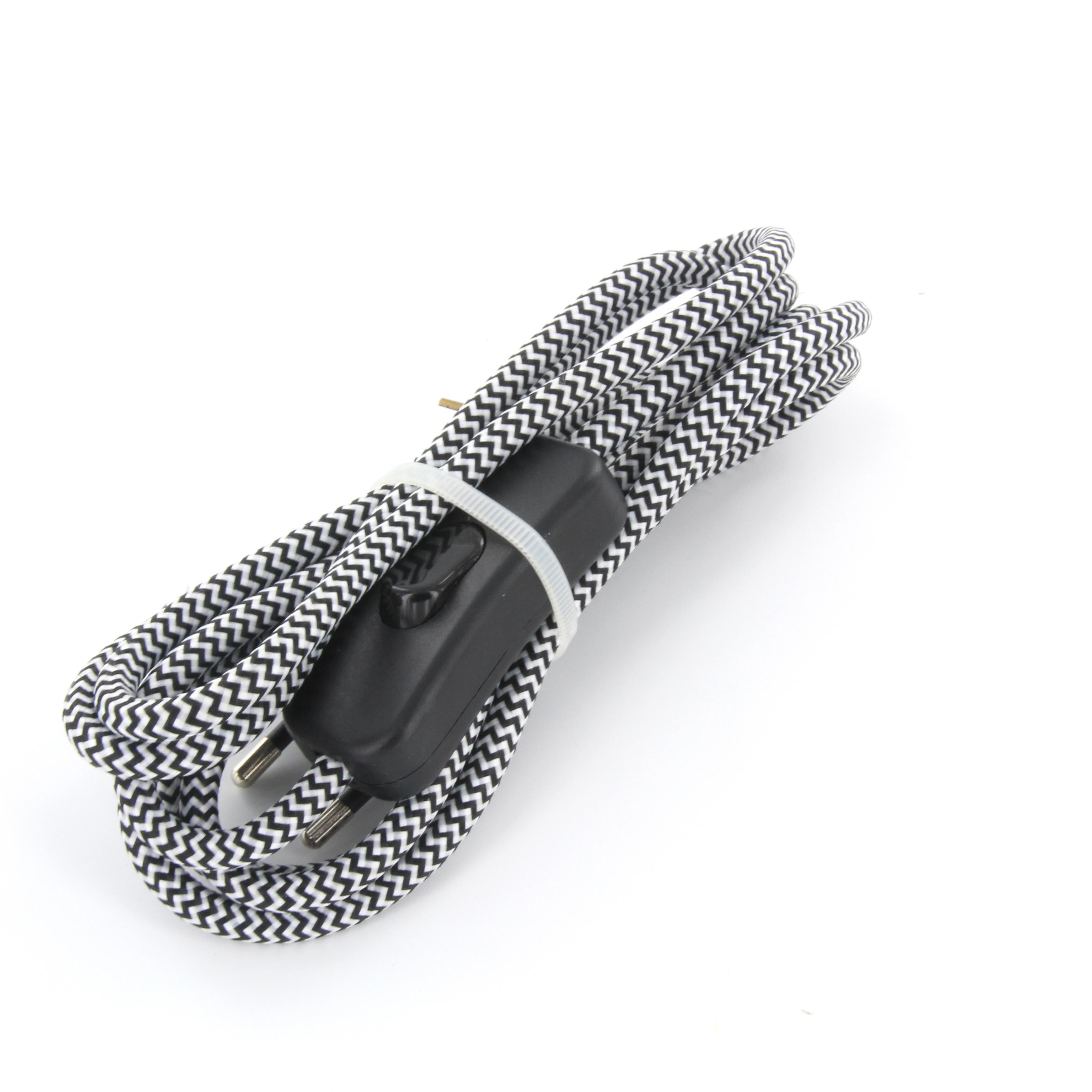 Cavo rivestito in tessuto bicolore con interruttore 2 m - Bianco/Nero
