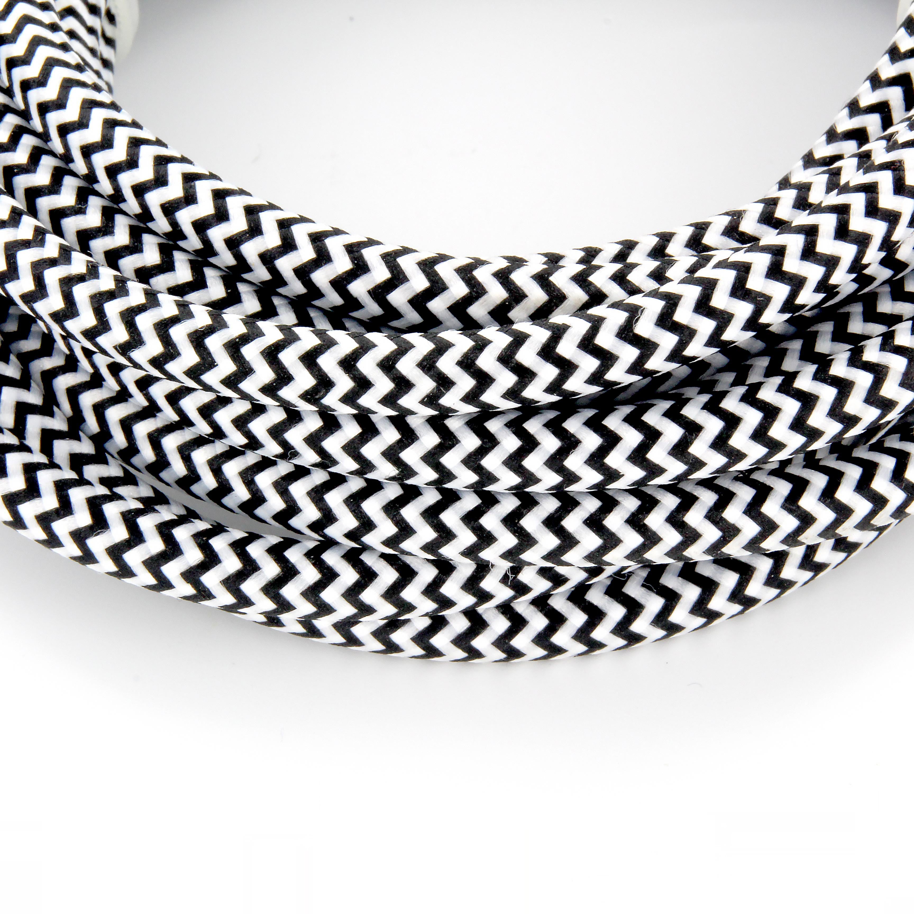 Cavo rivestito in tessuto bicolore con interruttore 2 m - Bianco/Nero