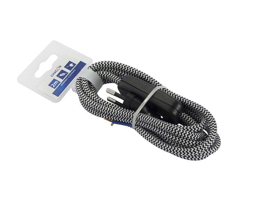 Cavo rivestito in tessuto bicolore con interruttore 2 m - Bianco/Nero