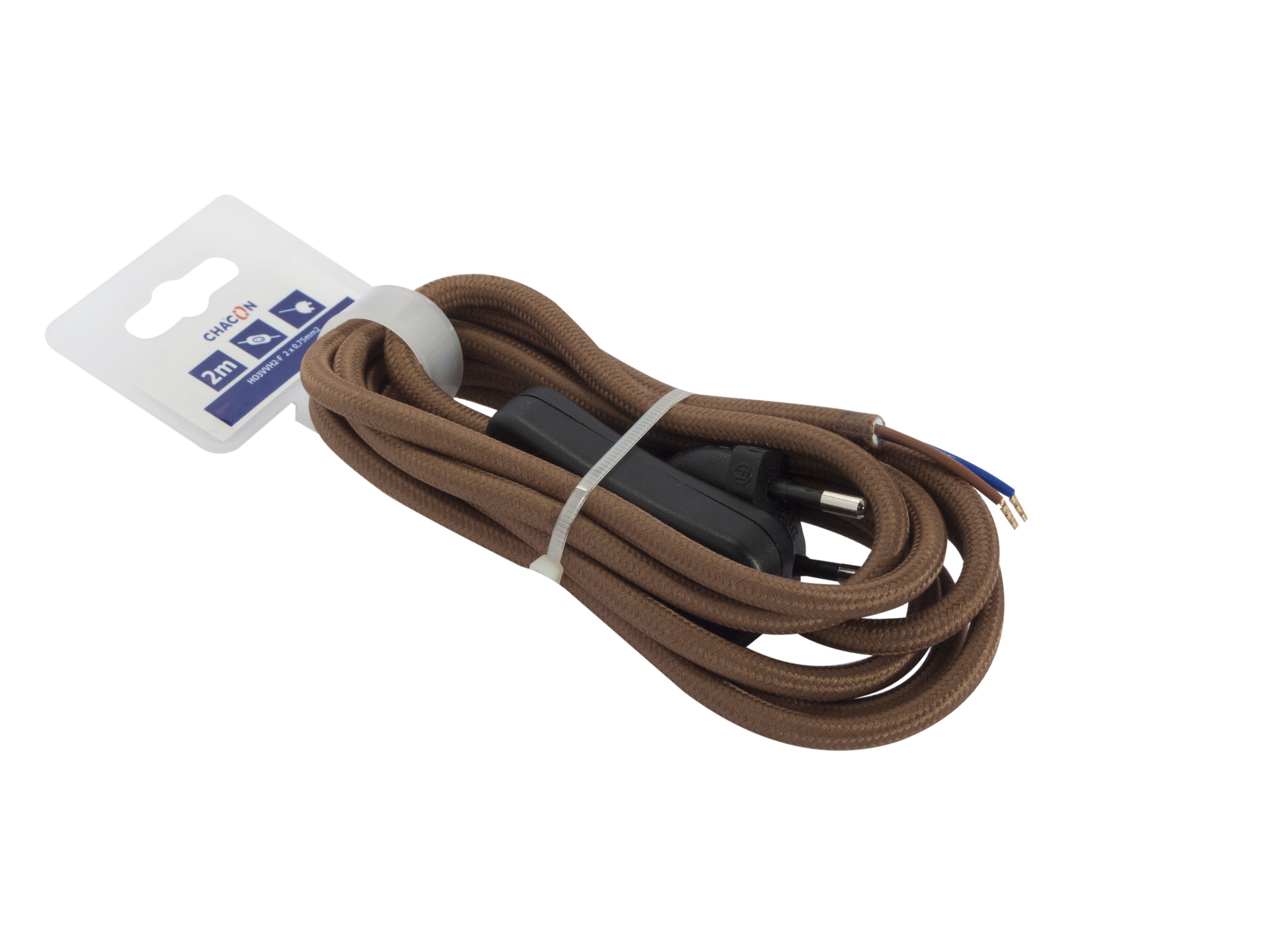 Cordon textile avec interrupteur 2m - Brun