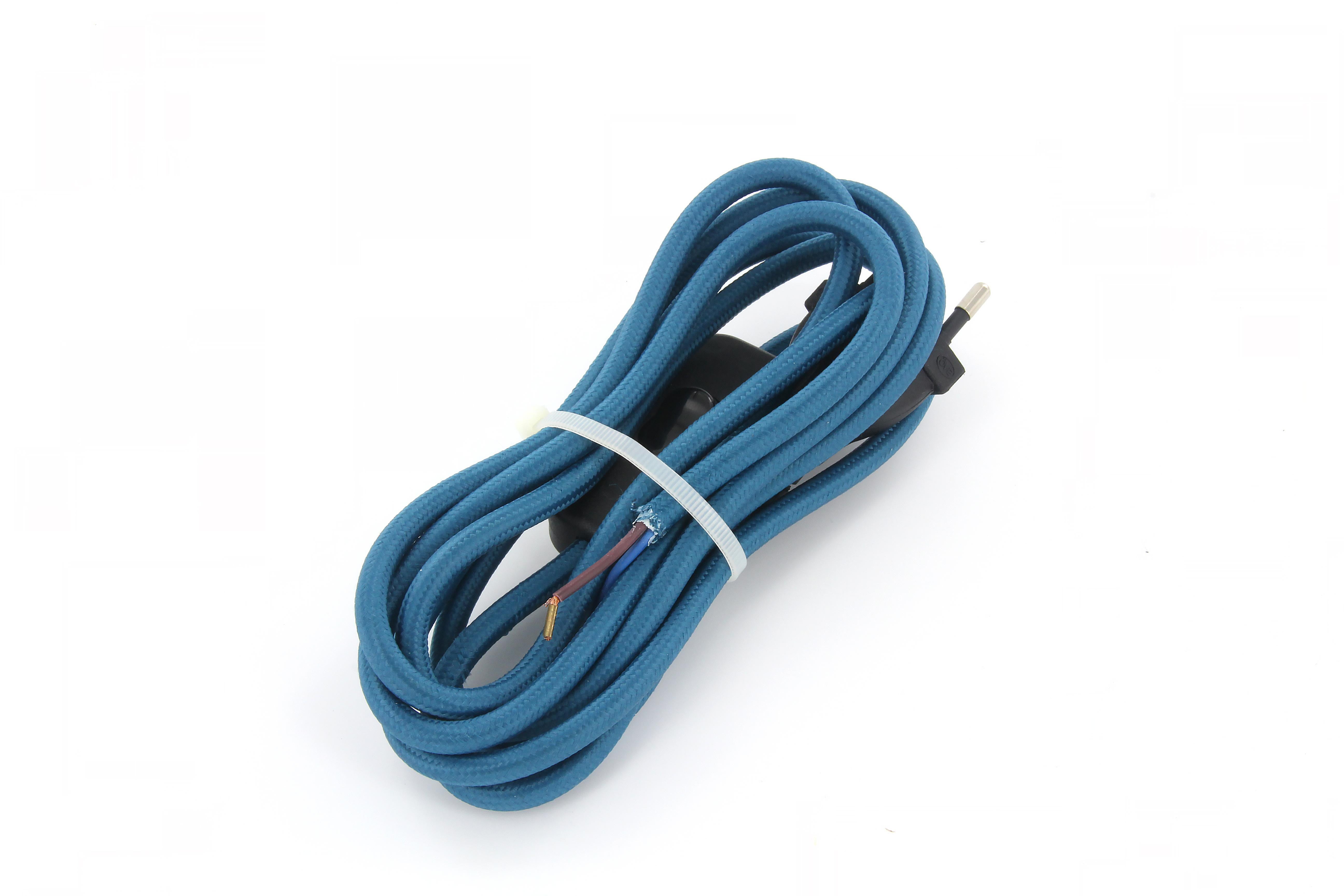 Cavo rivestito in tessuto con interruttore 2 m - Blu pavone
