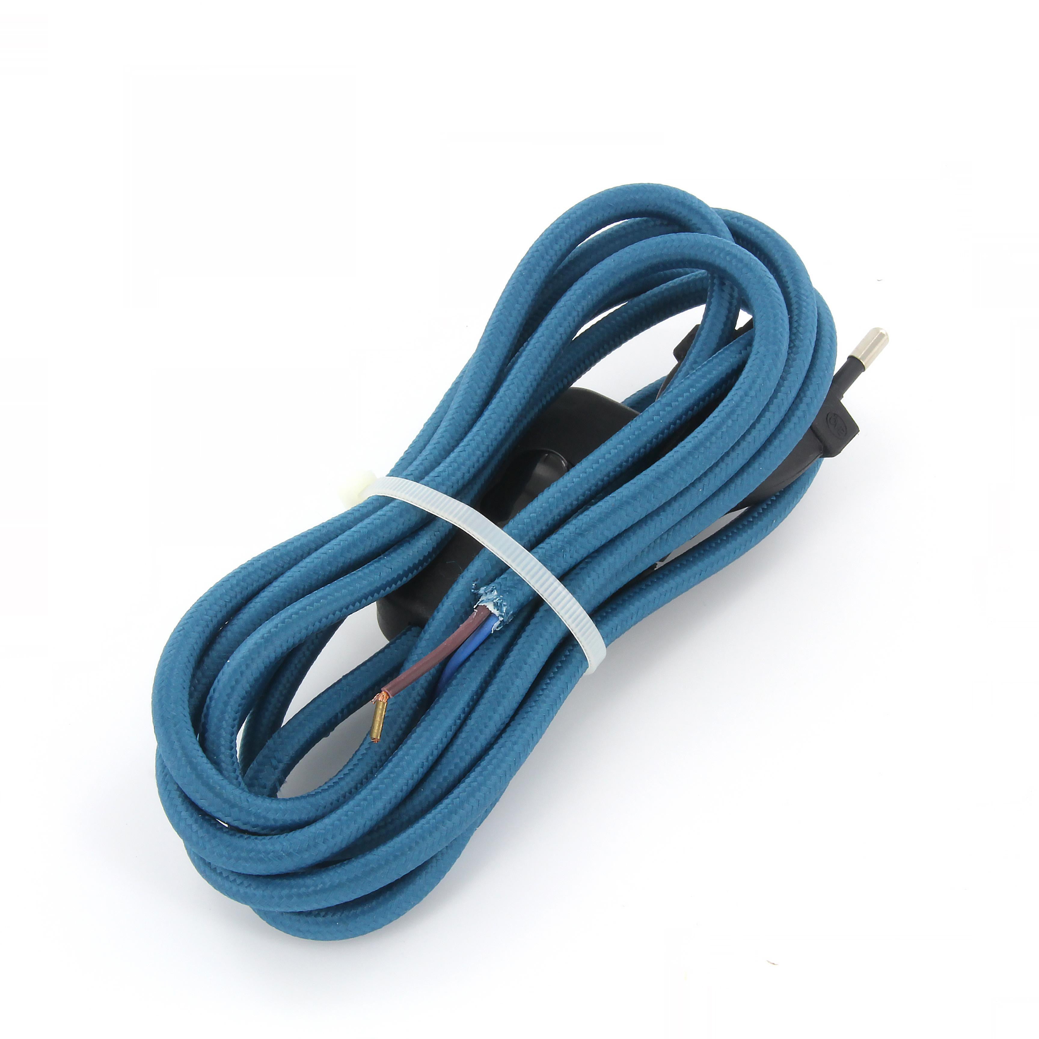 Cavo rivestito in tessuto con interruttore 2 m - Blu pavone