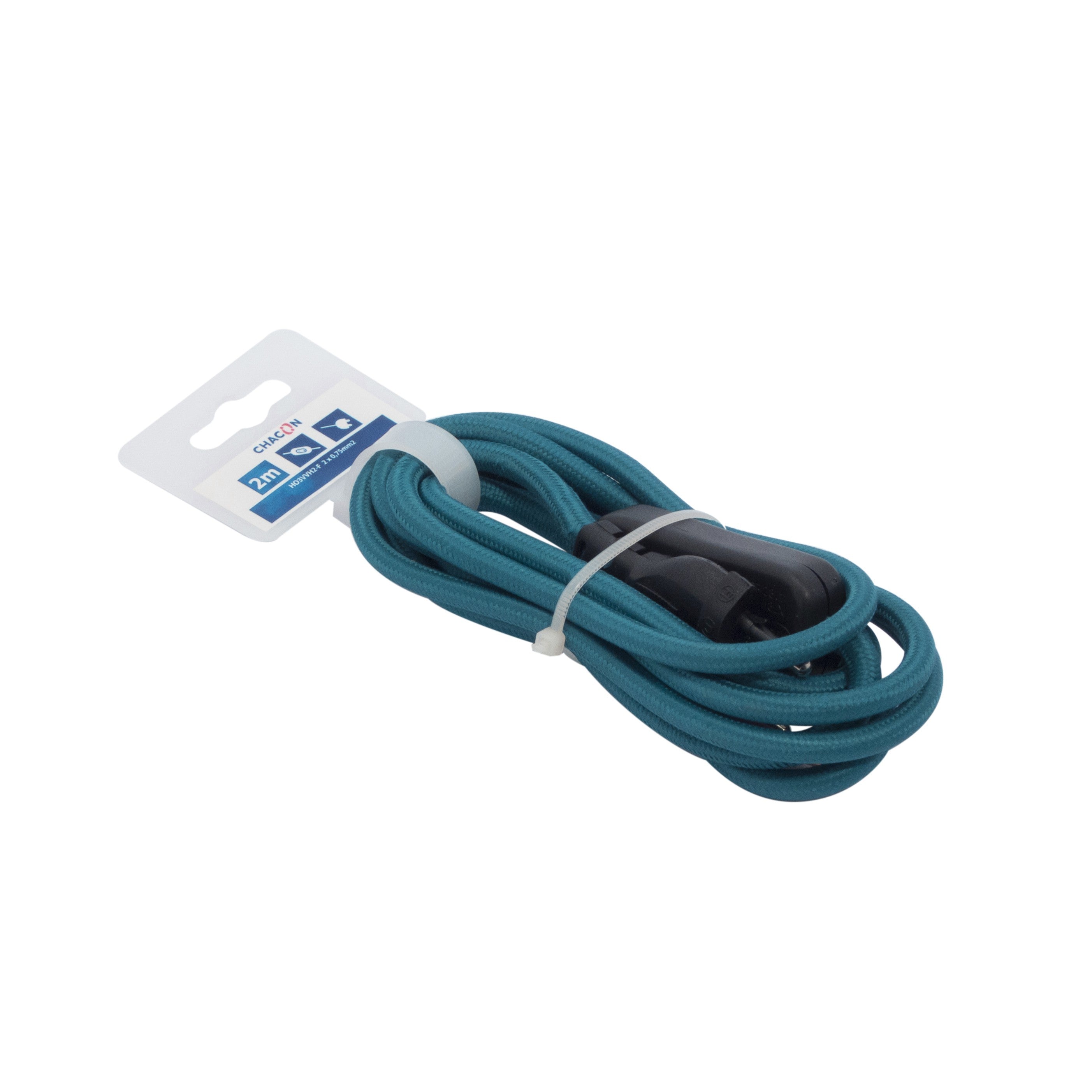 Cavo rivestito in tessuto con interruttore 2 m - Blu pavone