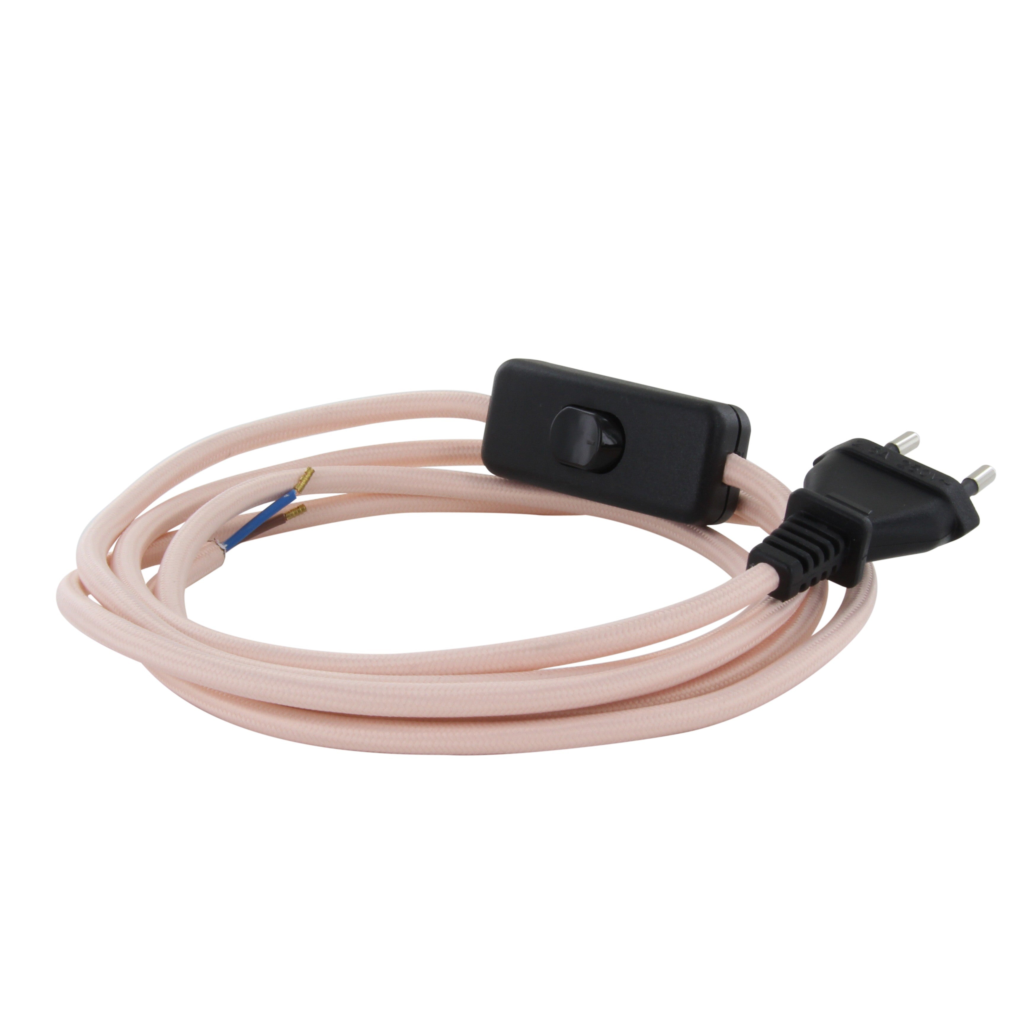 Cable de textil rosa pálido + interruptor - 2 m