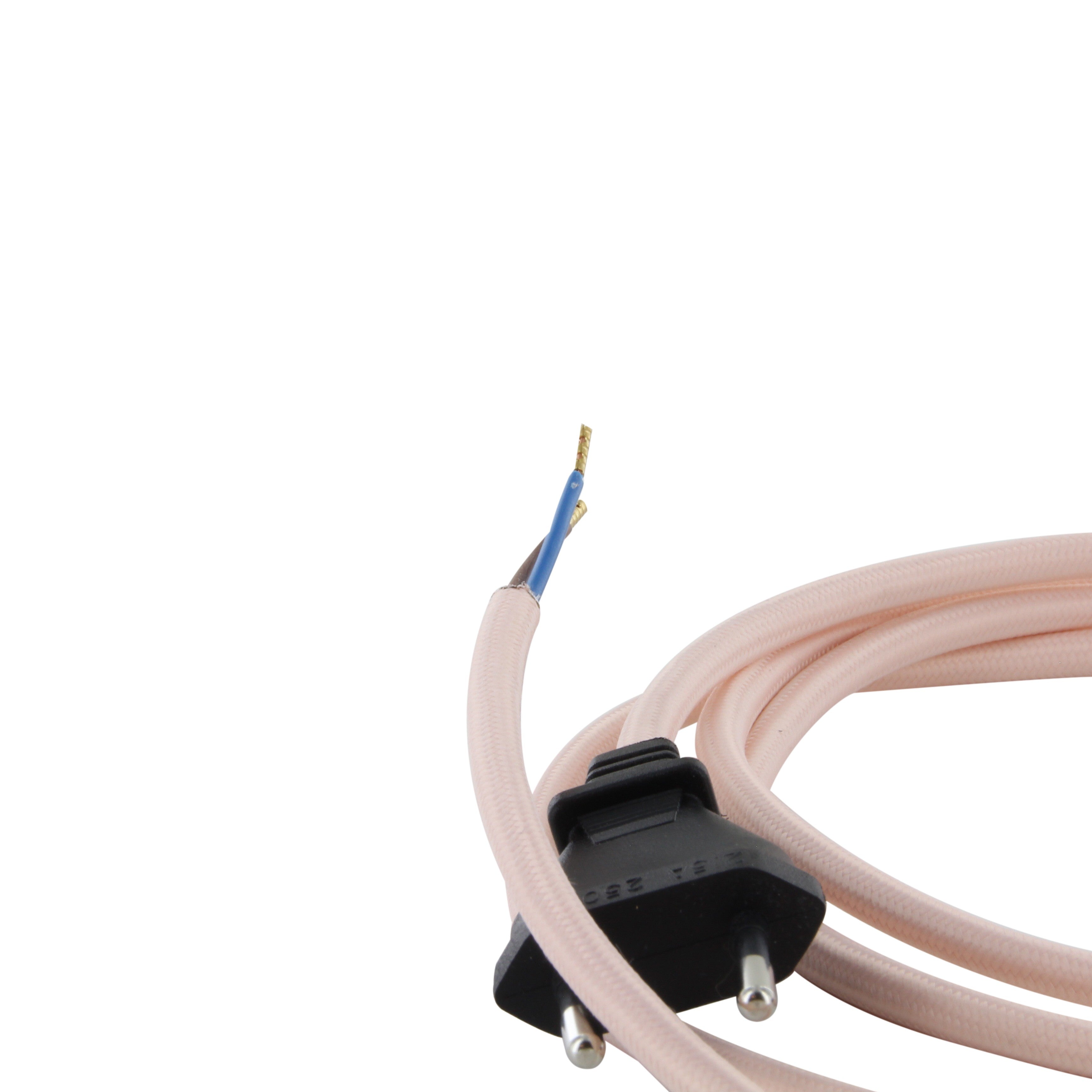 Cable de textil rosa pálido + interruptor - 2 m