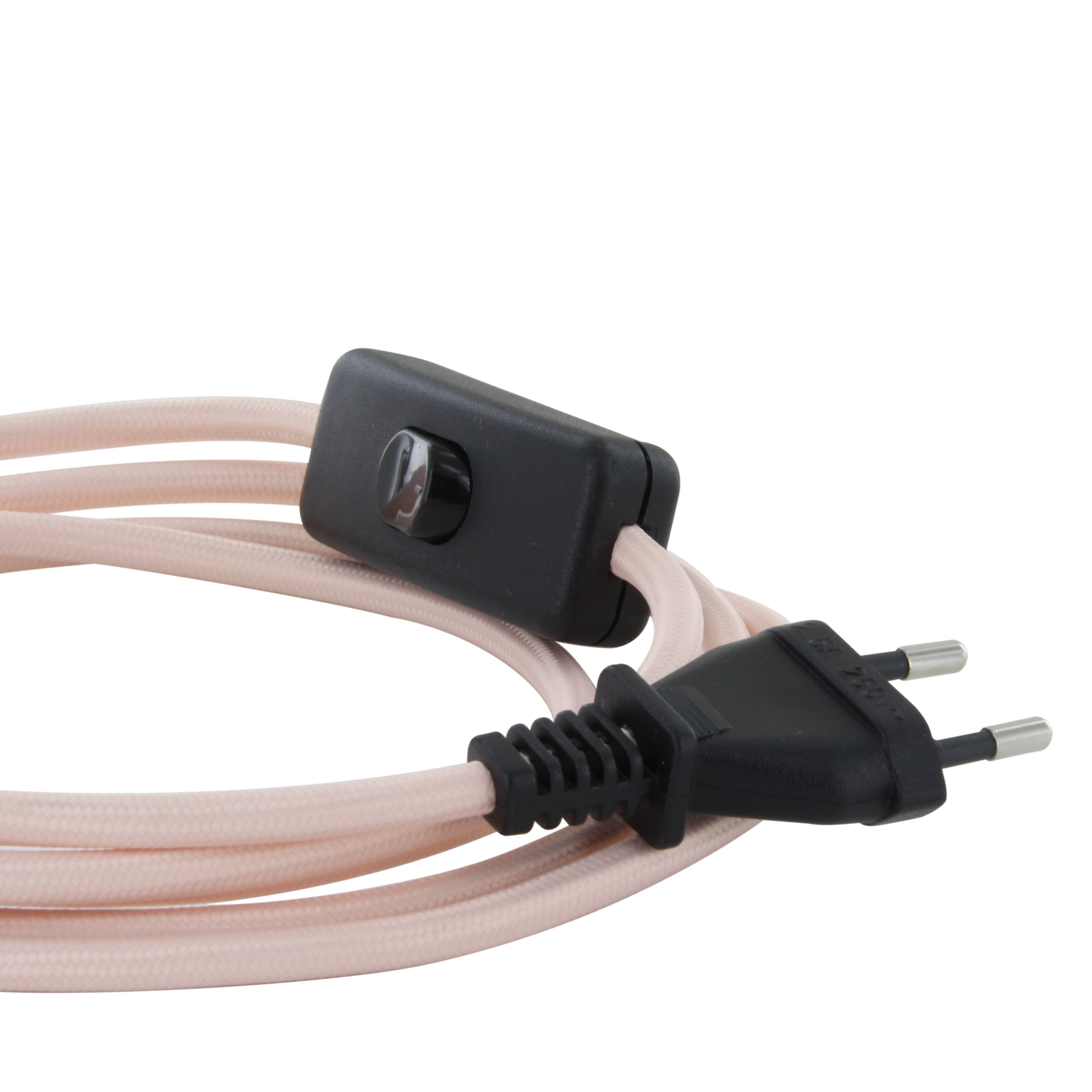 Cable de textil rosa pálido + interruptor - 2 m