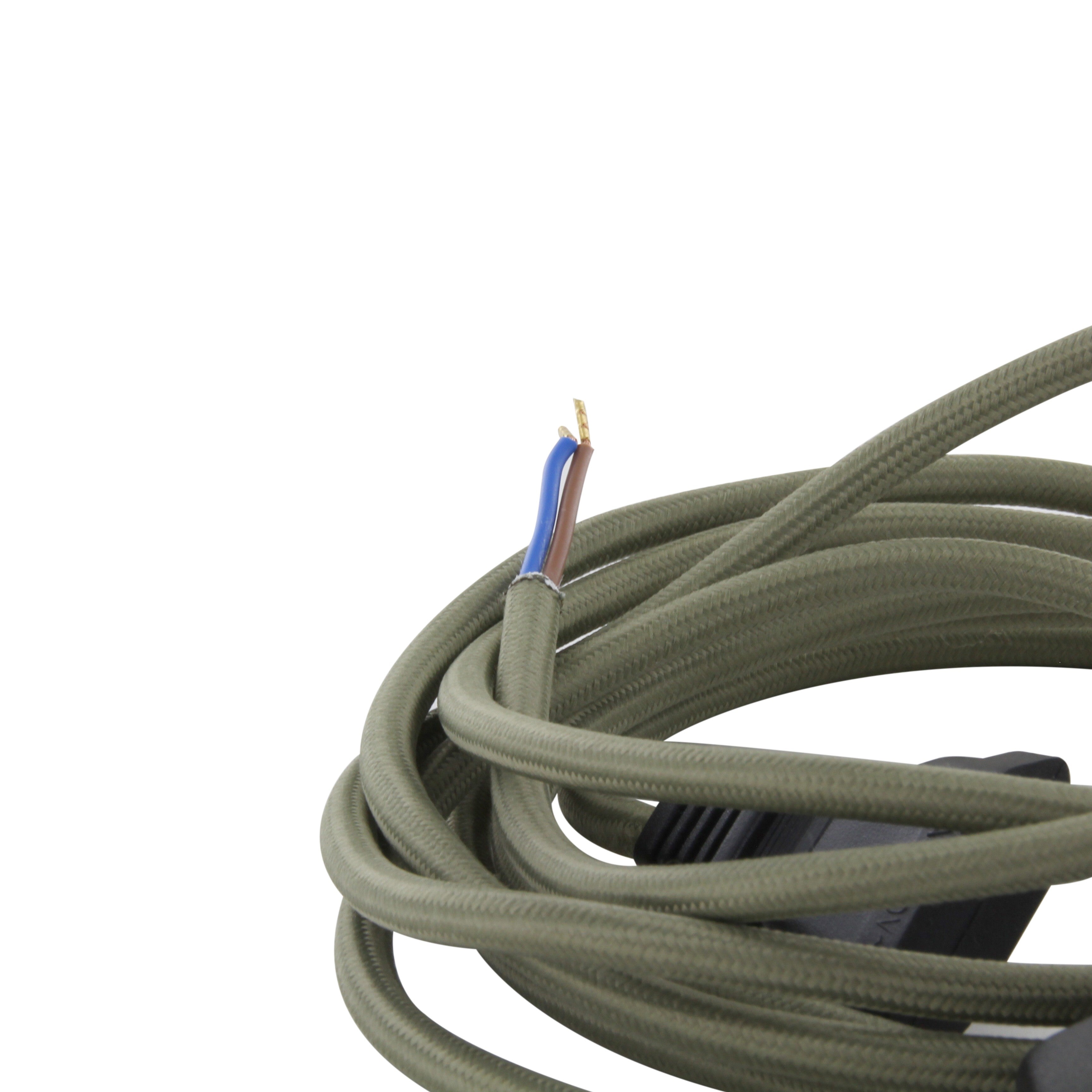 Câble textile vert olive + interrupteur - 2m