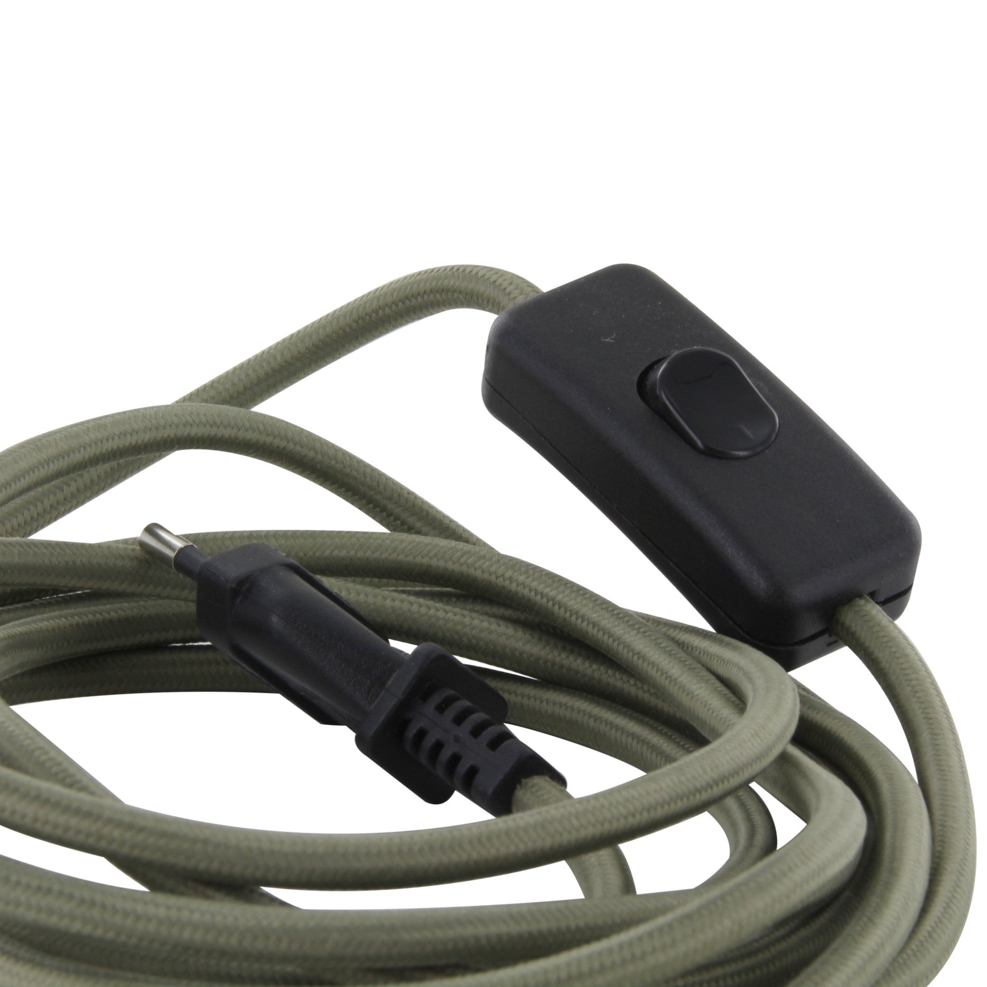 Câble textile vert olive + interrupteur - 2m