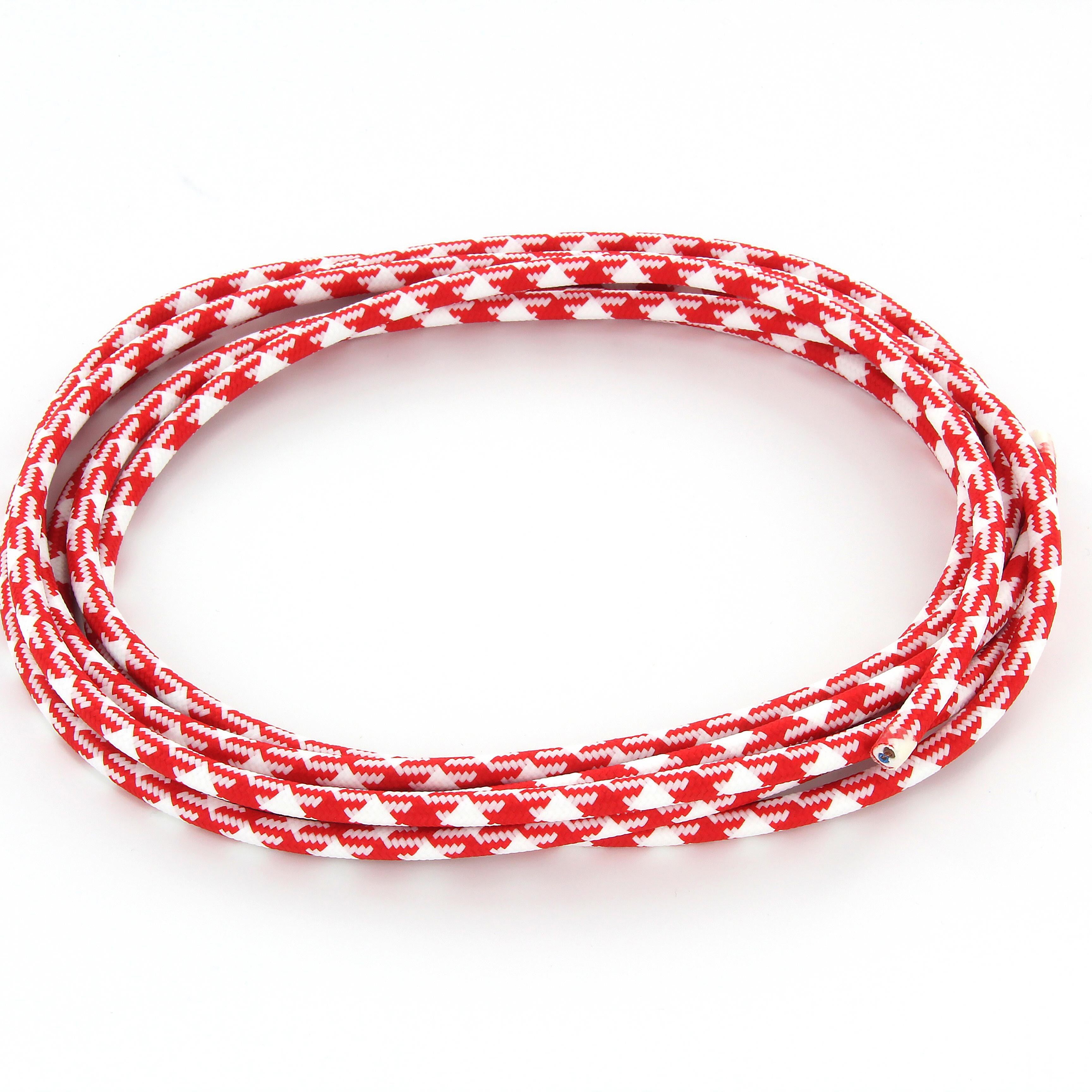 Cabo têxtil de seda - 3m - Branco / Vermelho