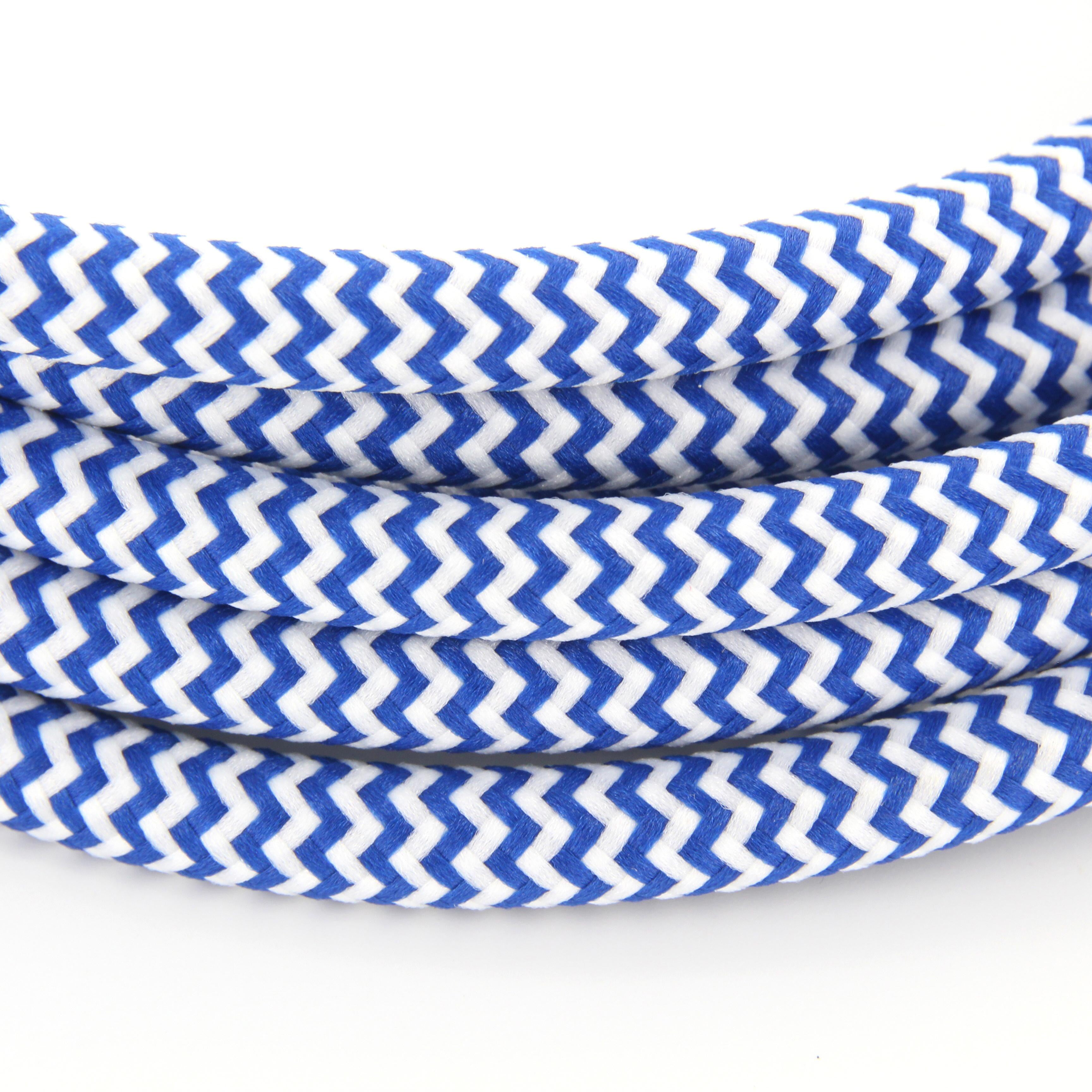 Cabo têxtil de seda em ziguezague - 3m - Azul / Branco
