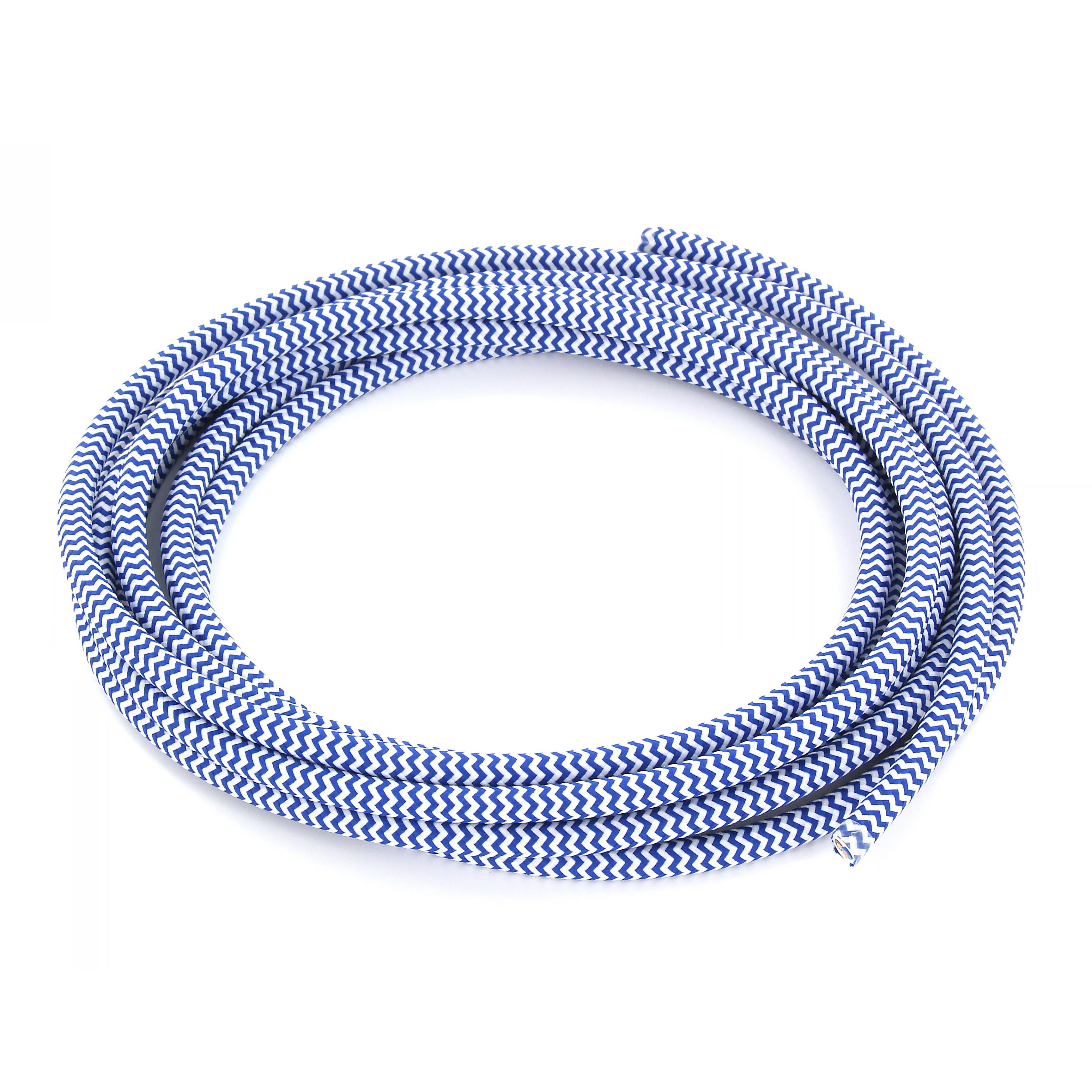Câble textile soie zigzag - 3m - Bleu/Blanc