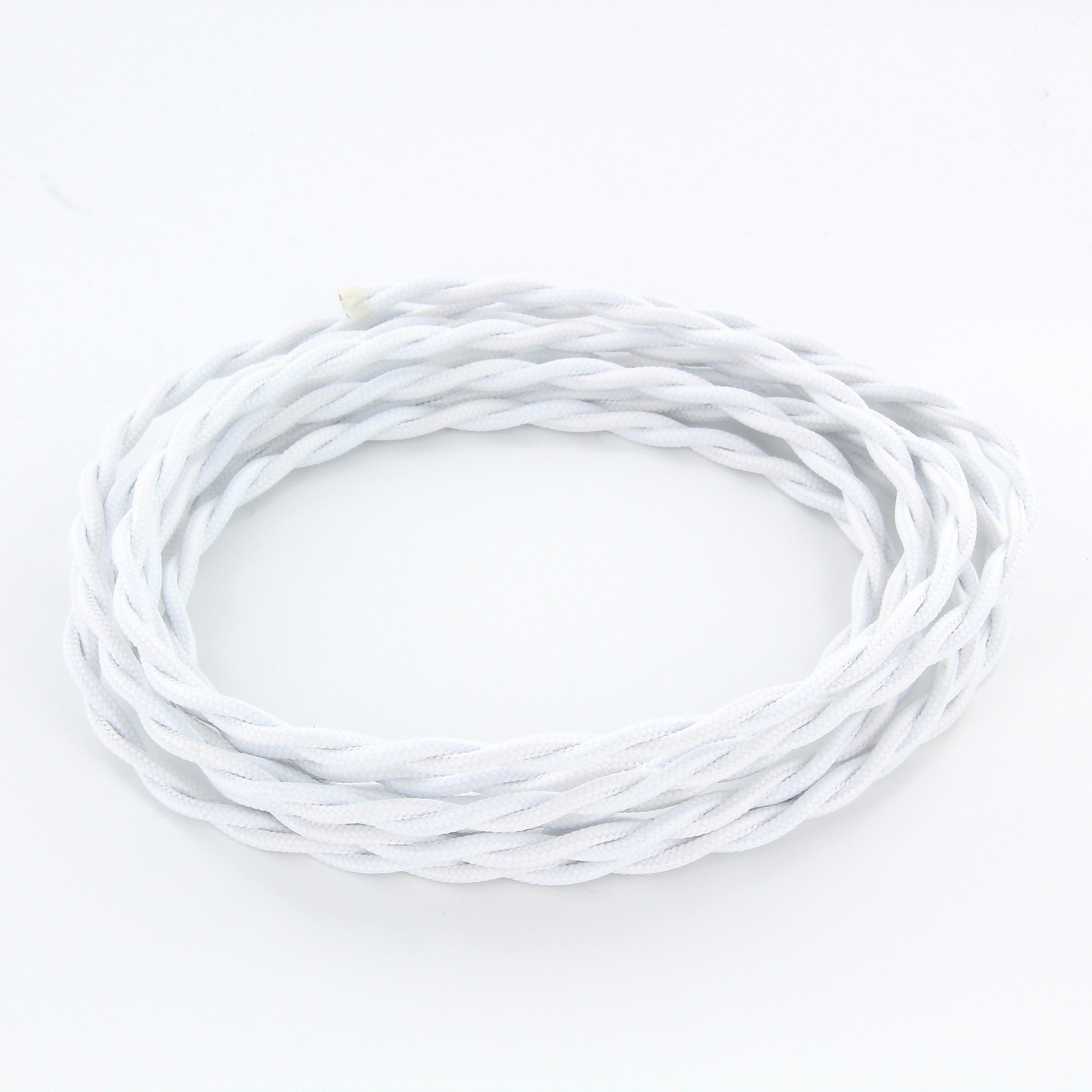 Cavo rivestito in tessuto in seta intrecciato - 3 m - Bianco