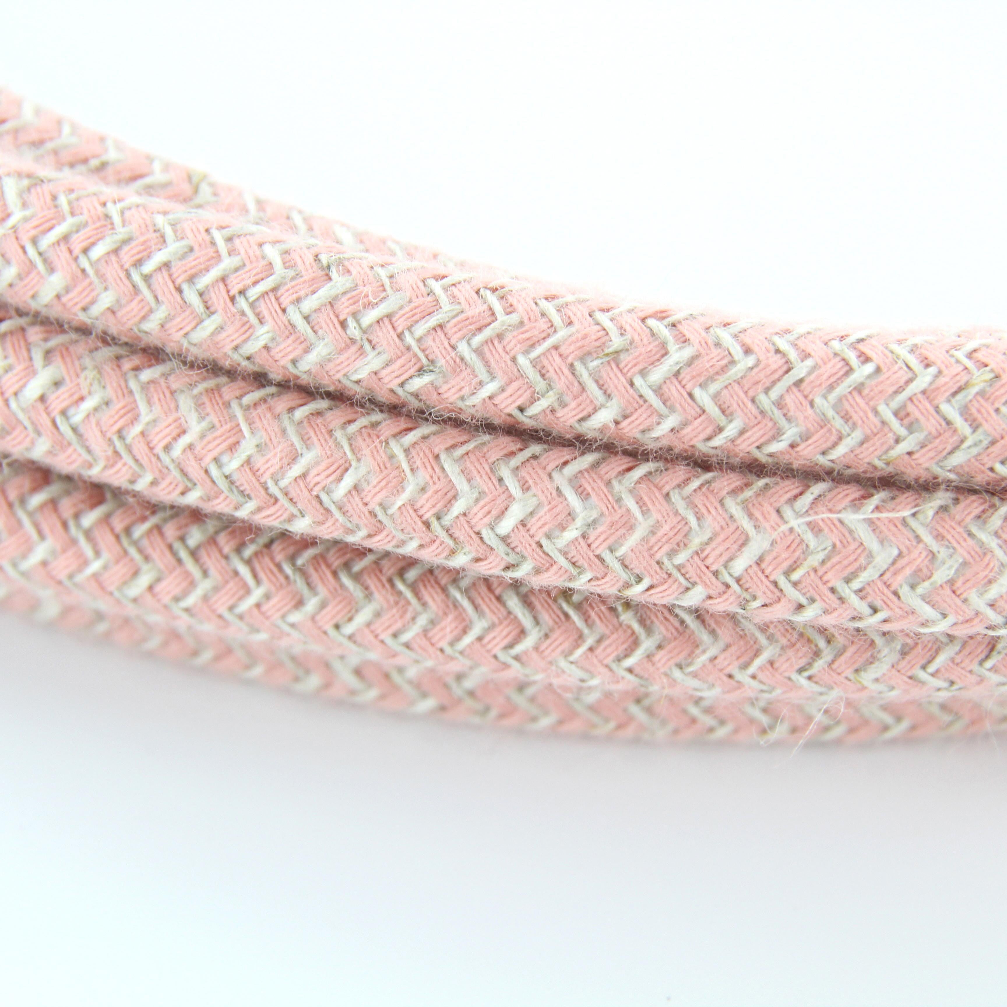 Zigzag cotton fabric cable, antique rose and natural linen - 3 m