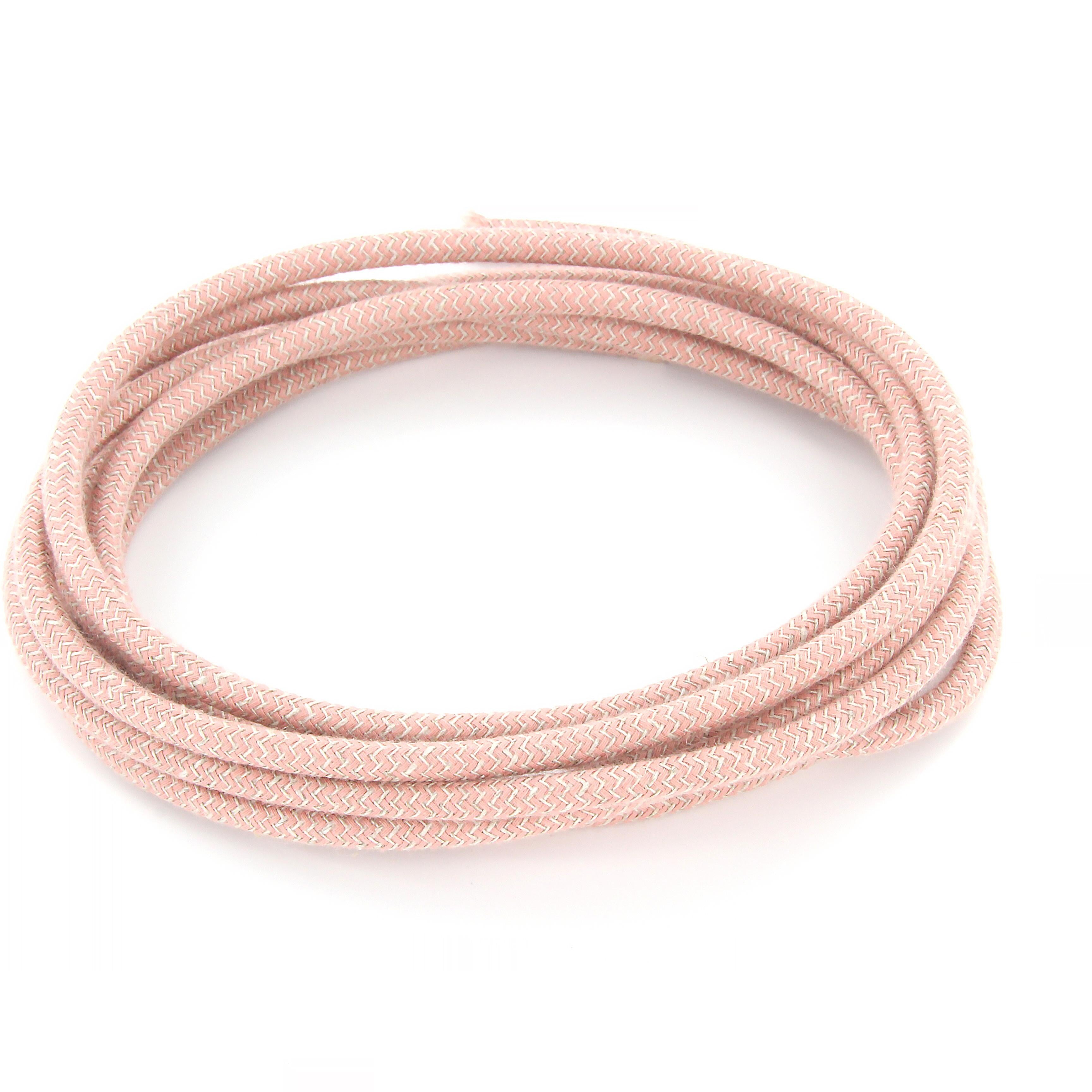 Zigzag cotton fabric cable, antique rose and natural linen - 3 m