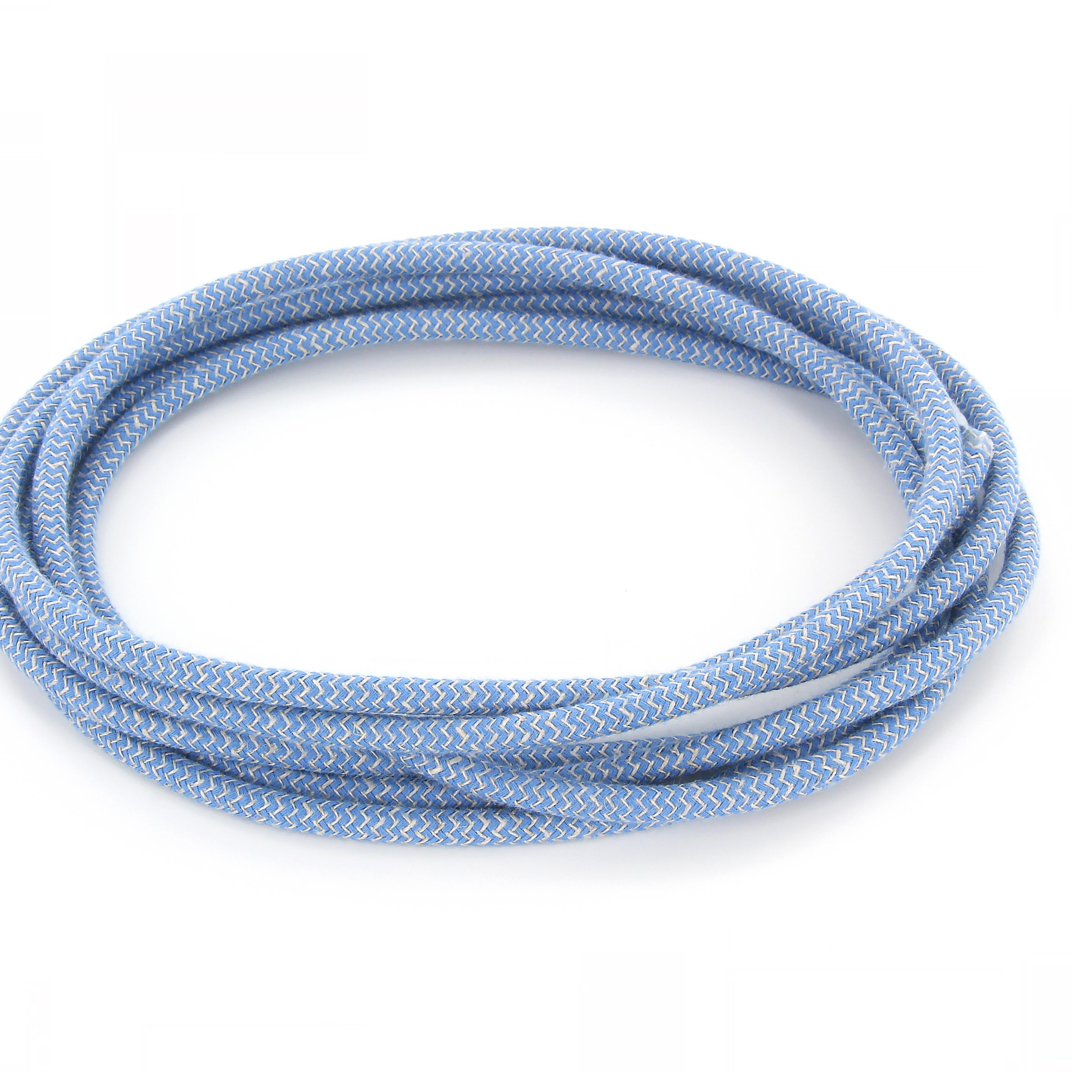 Cabo têxtil em zigue-zague de algodão azul e linho natural - 3m