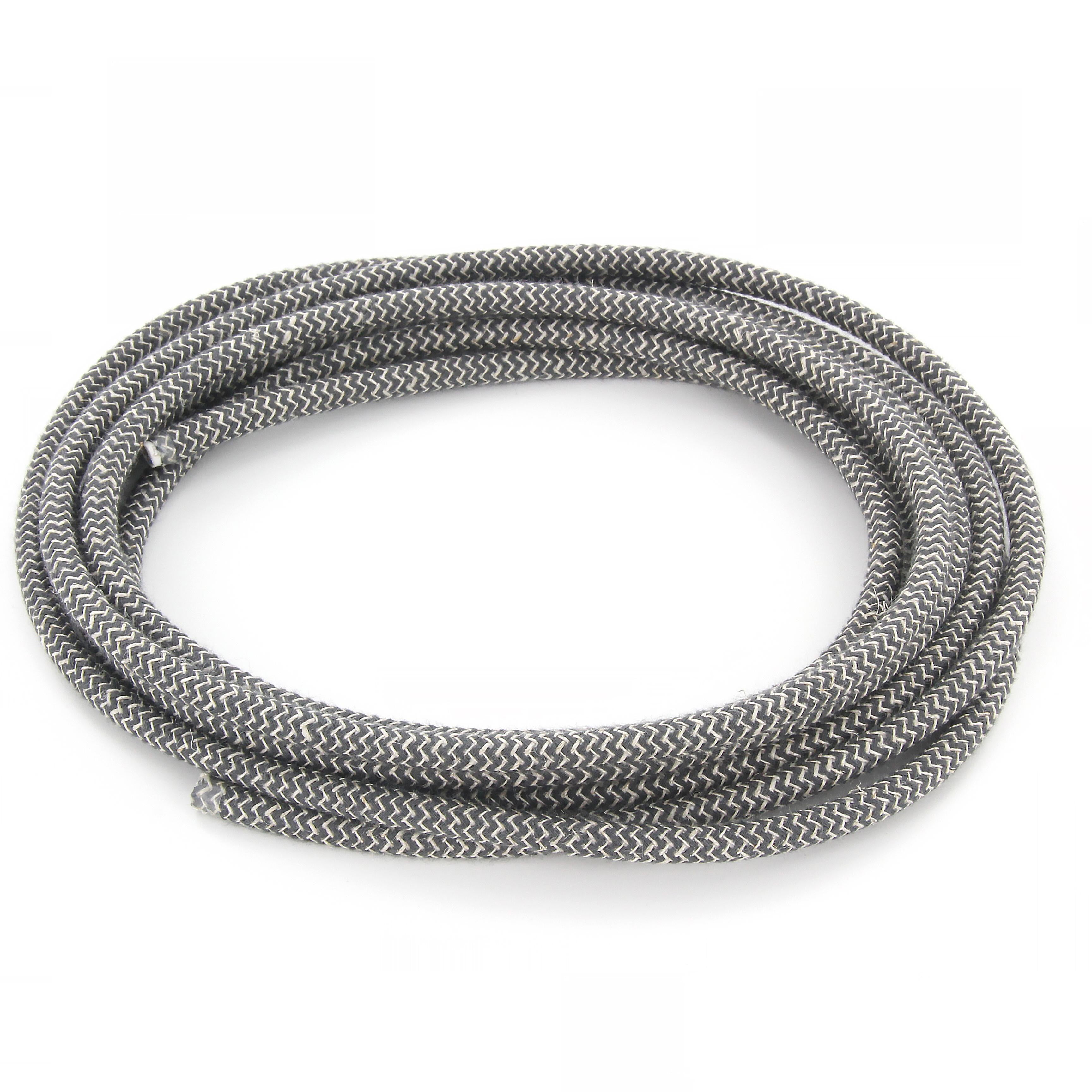 Zigzag cotton fabric cable, charcoal and natural linen - 3 m