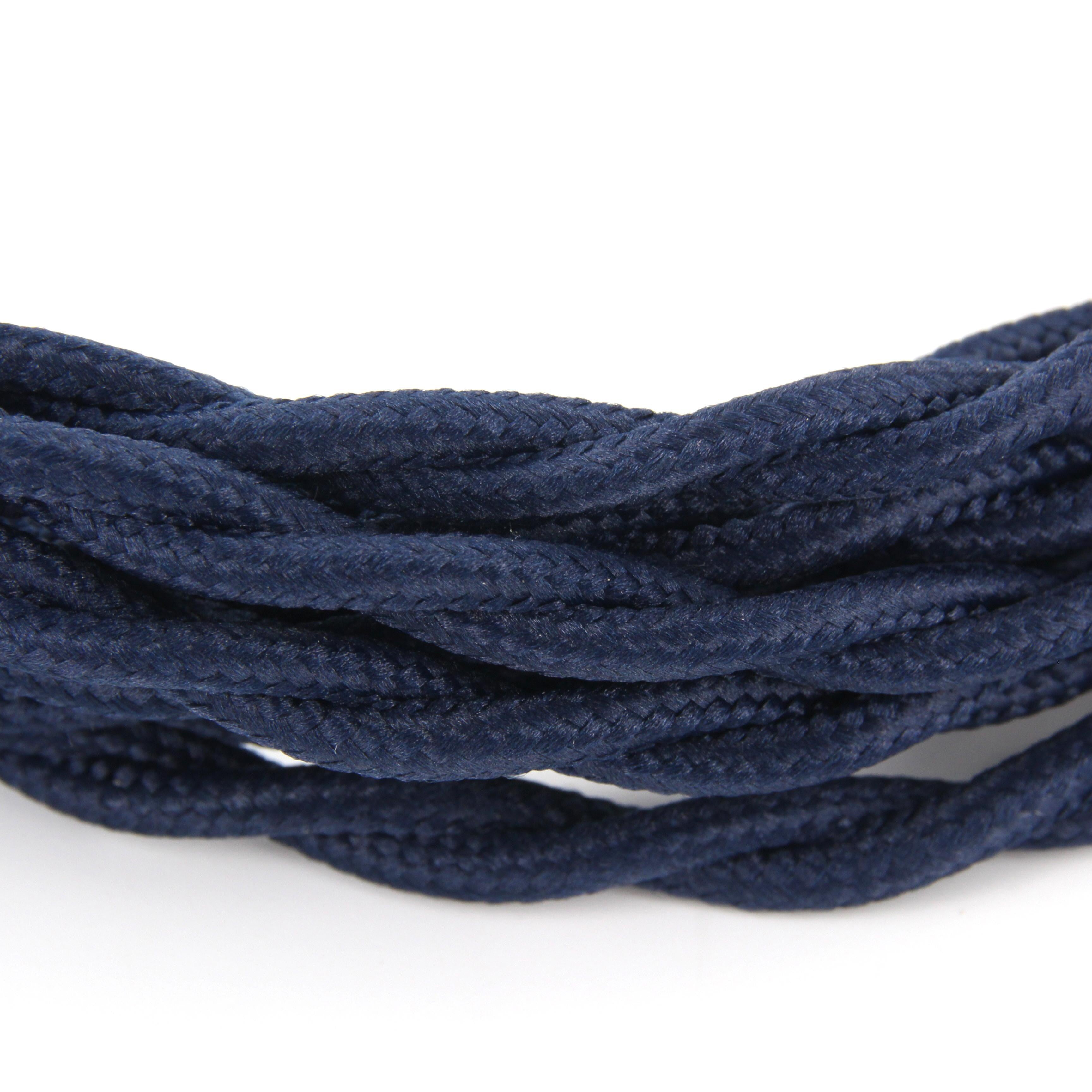 Cabo têxtil de algodão trançado em azul marinho natural - 3m