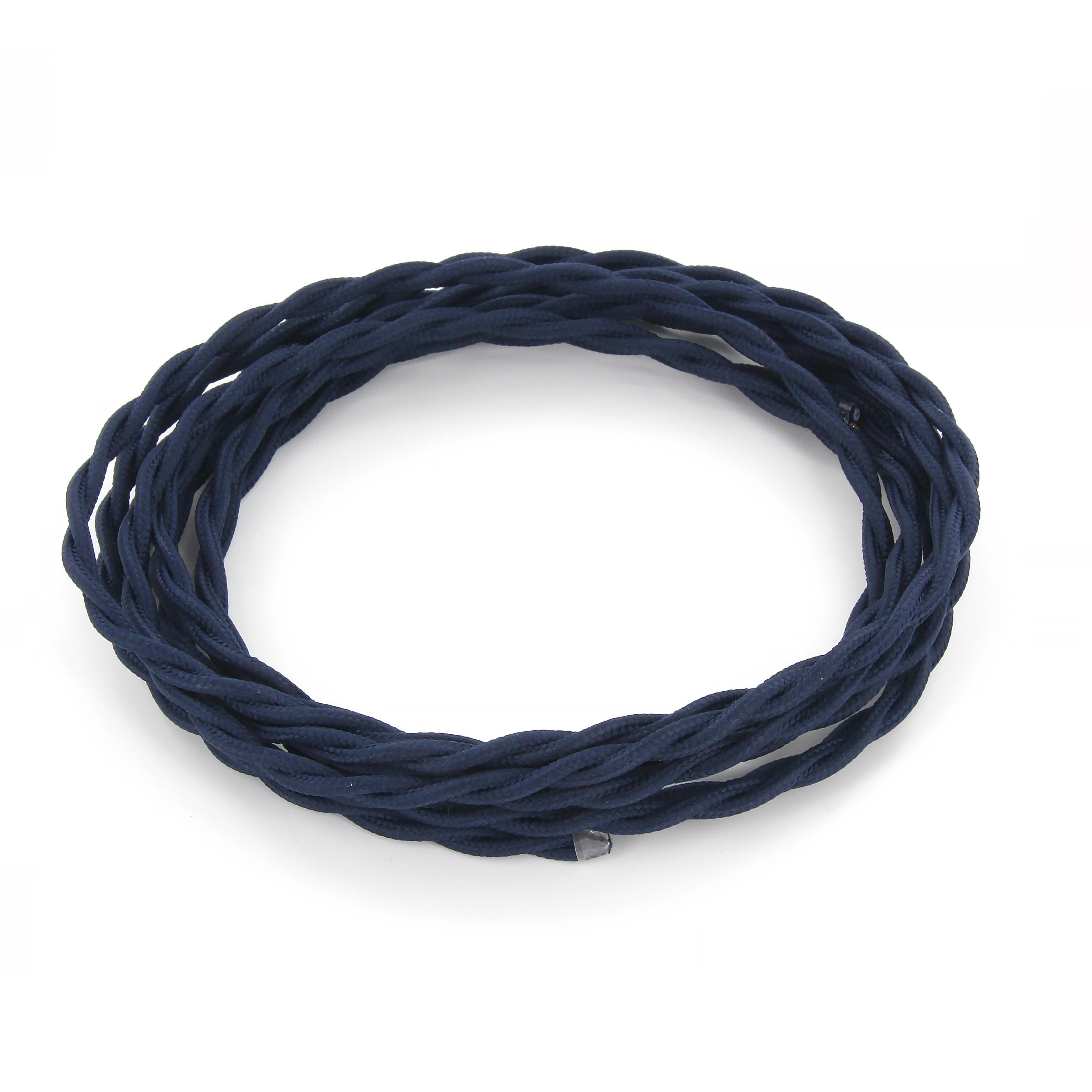 Câble textile coton torsadé bleu marine naturel - 3m