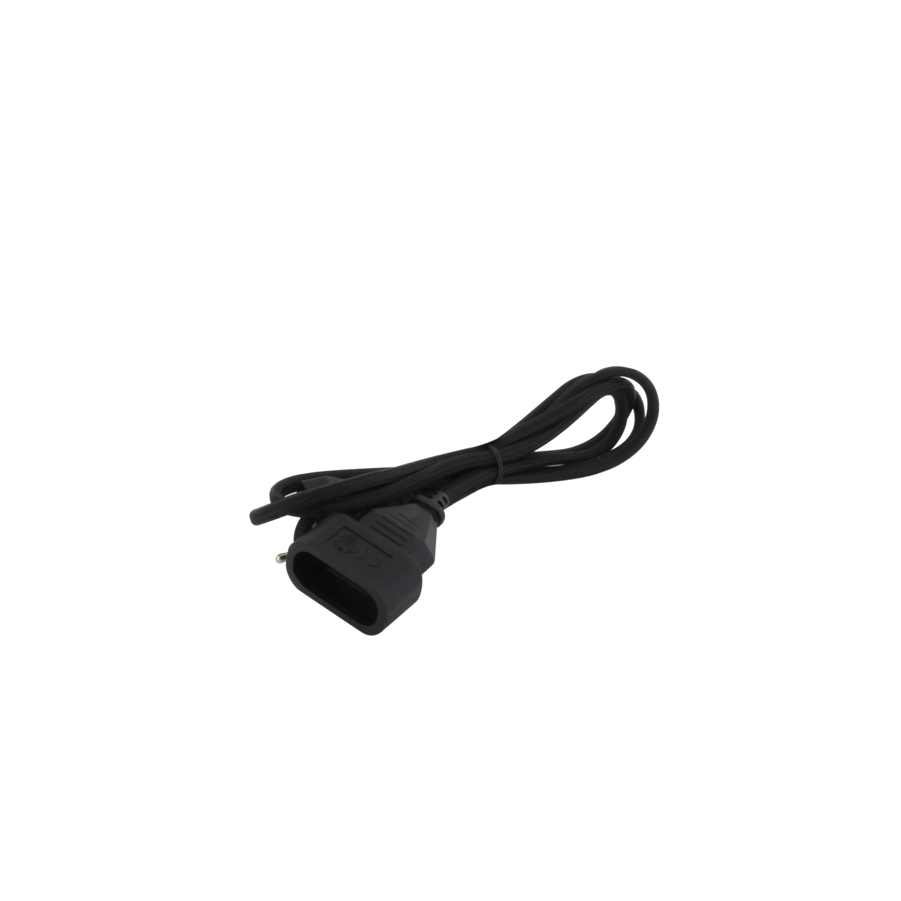 Textile extension cable black with black plug - 1,5m