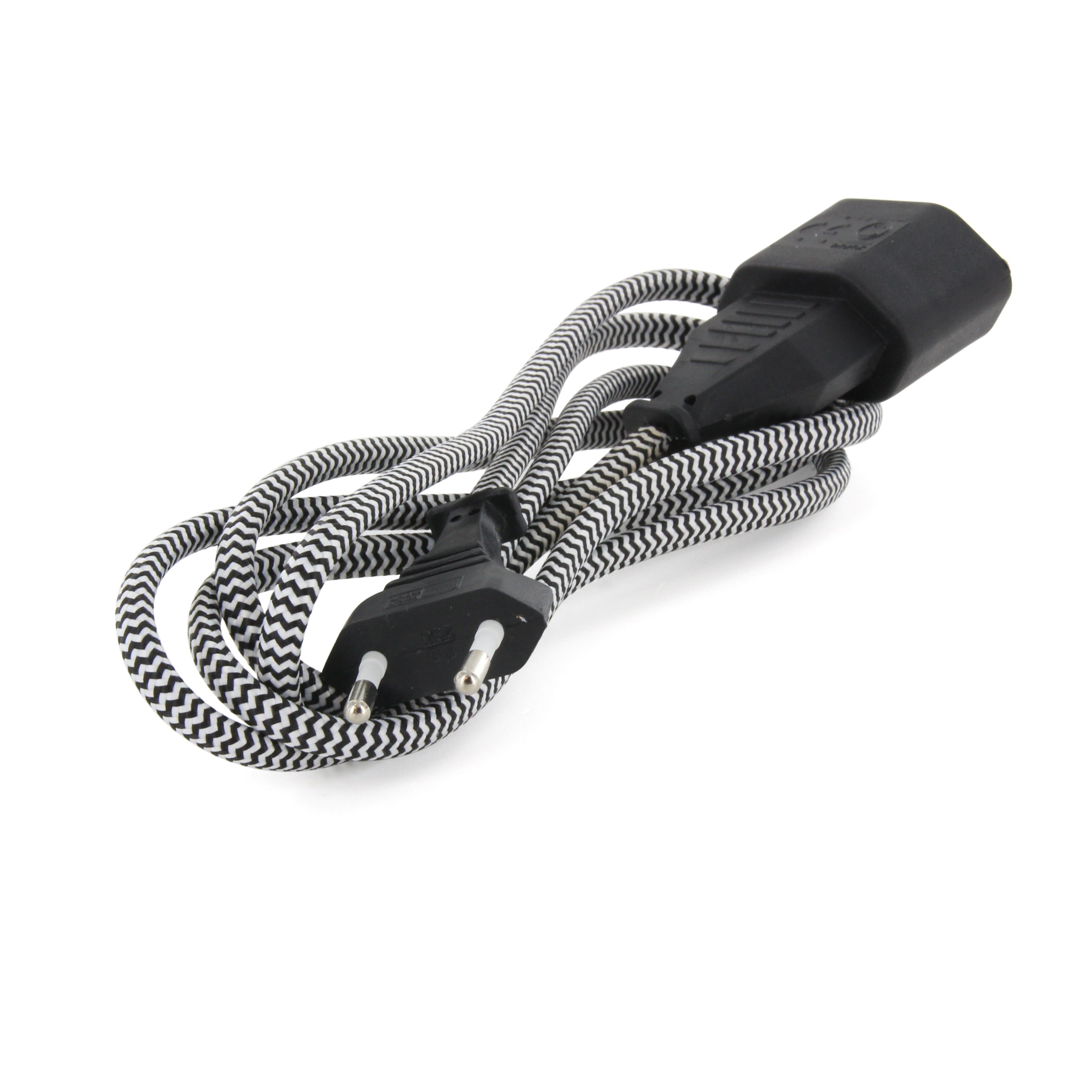 Cavo di prolunga tessile nero/bianco con spina nera - 1,5m