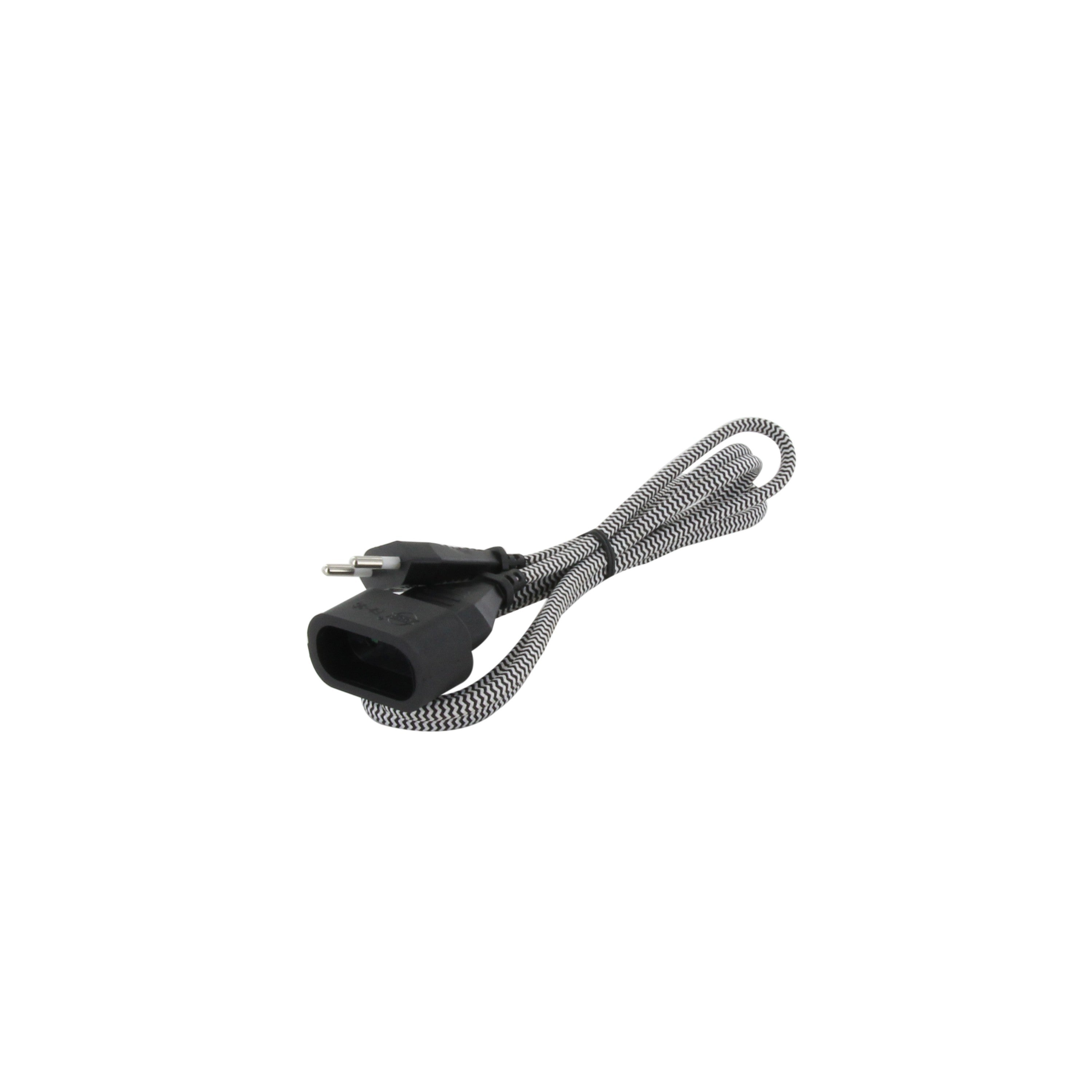 Cavo di prolunga tessile nero/bianco con spina nera - 1,5m