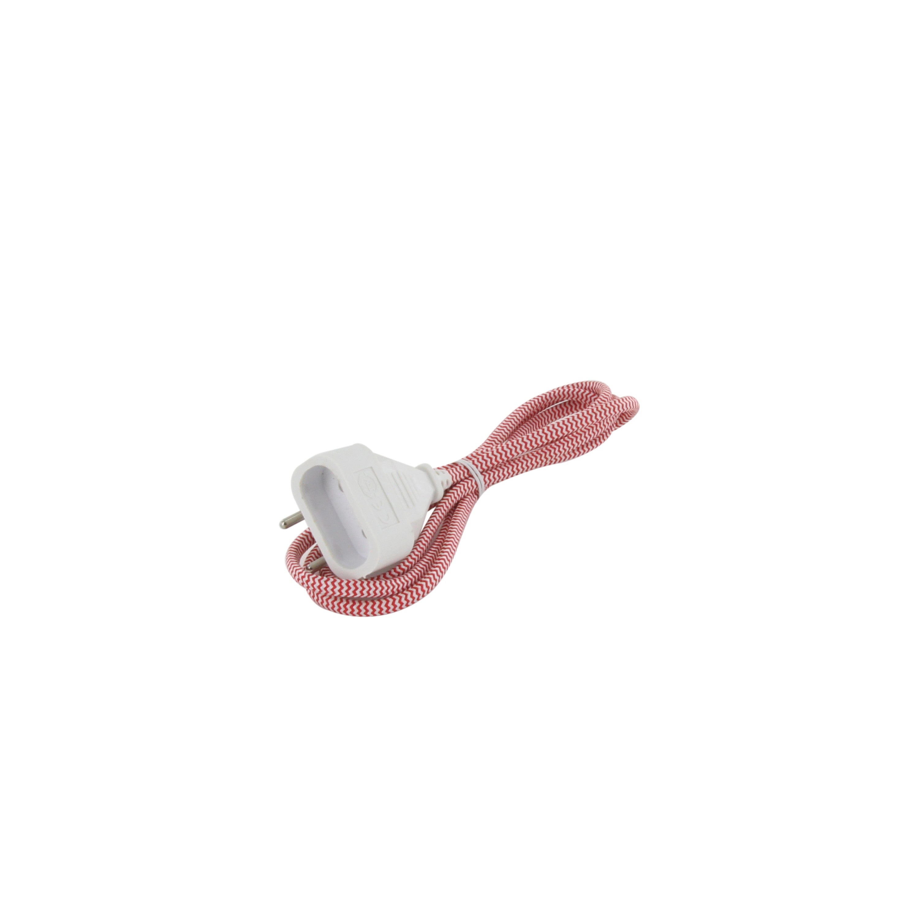 Cabo de extensão têxtil vermelho/branco com ficha branca - 1,5m