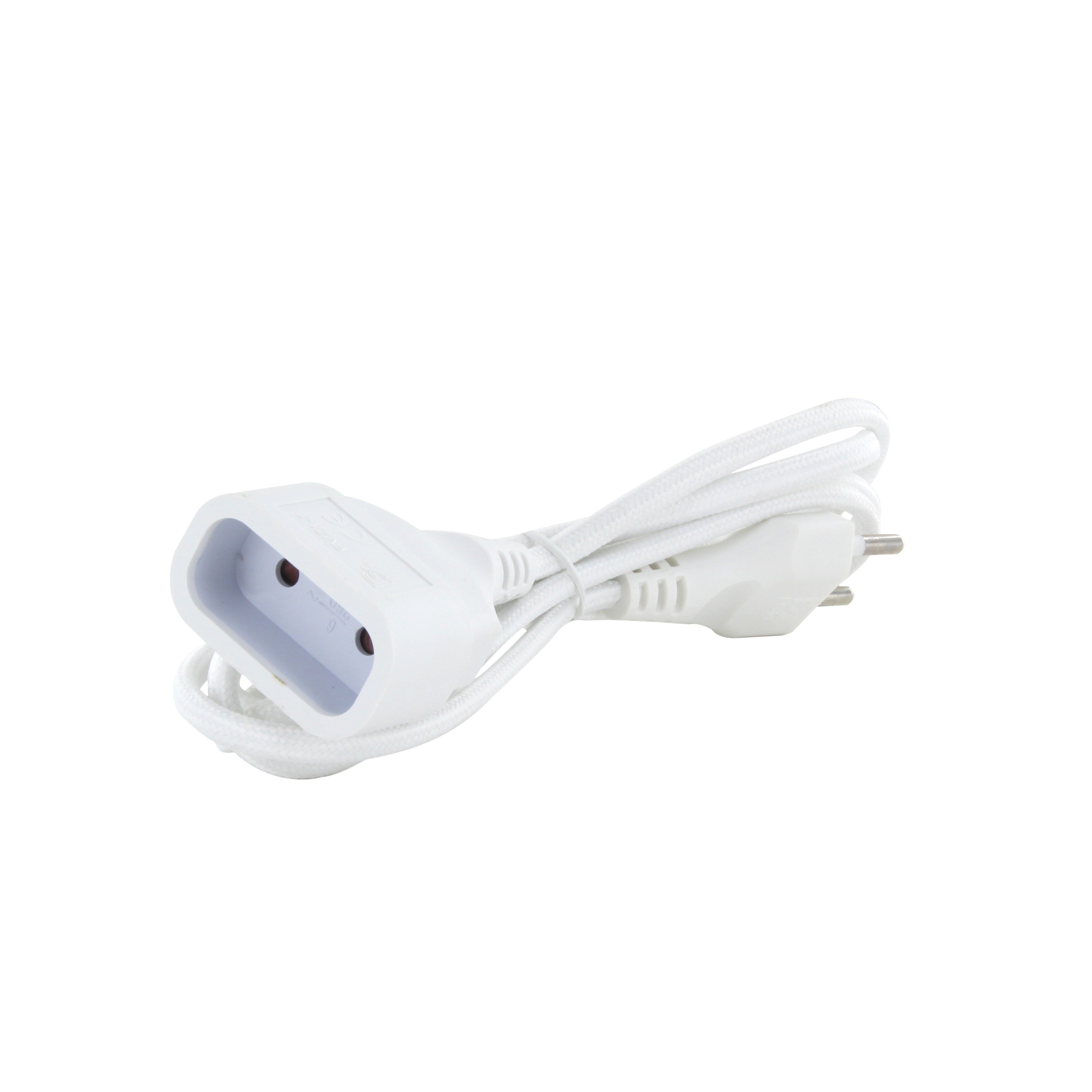 Textile extension cable white with white plug - 1,5m