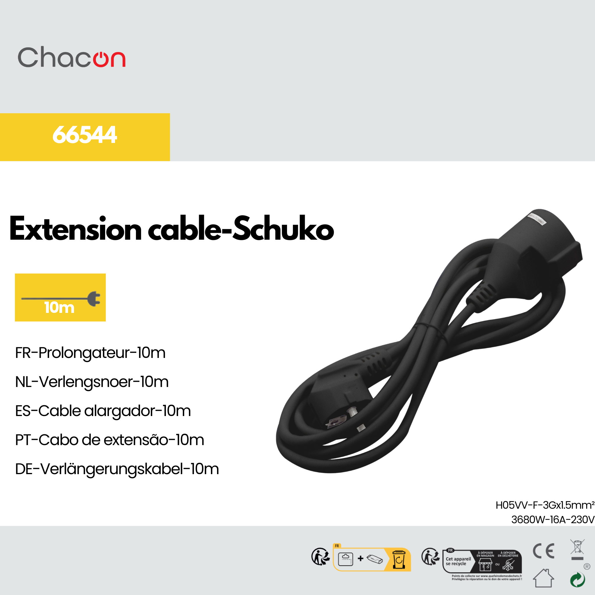 Extension lead - Black - 10 m (SCH)