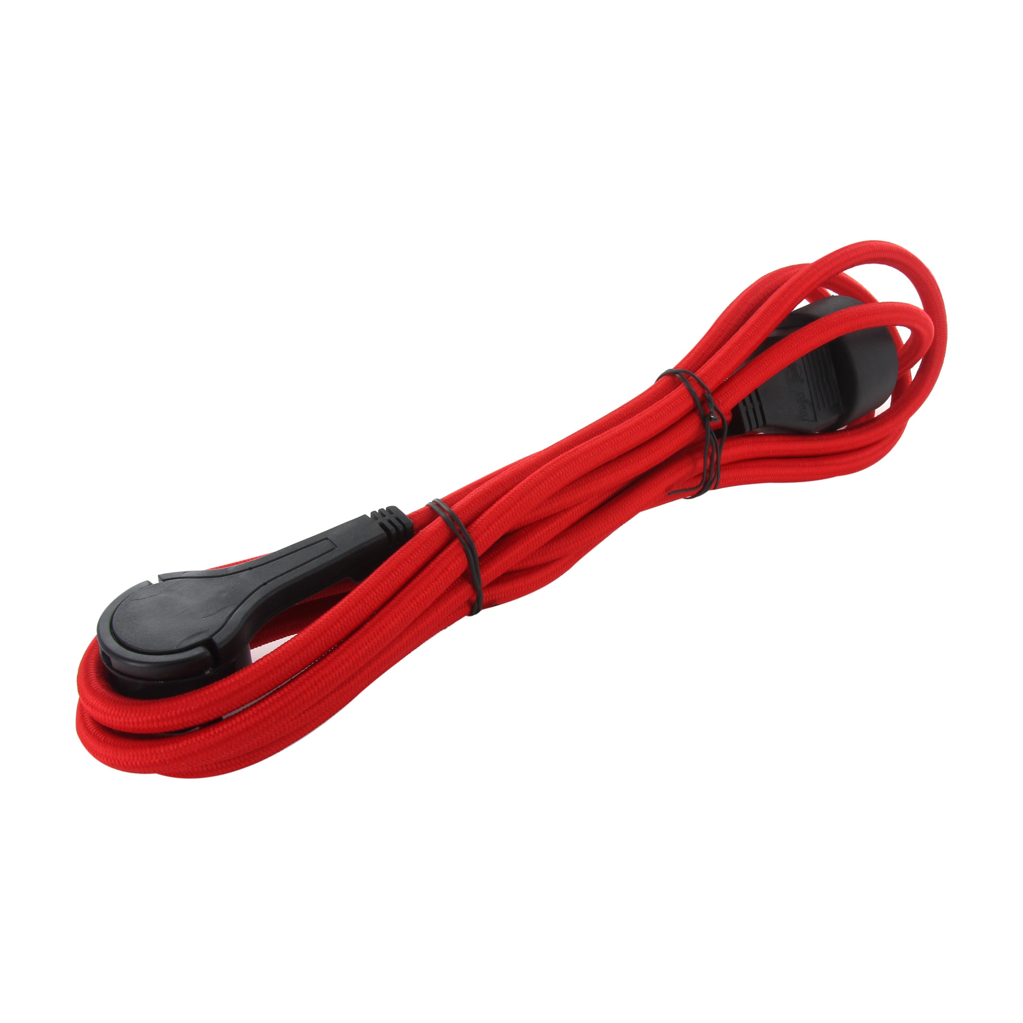 Polunga tessile rossa - con spina piatta nera - 3m