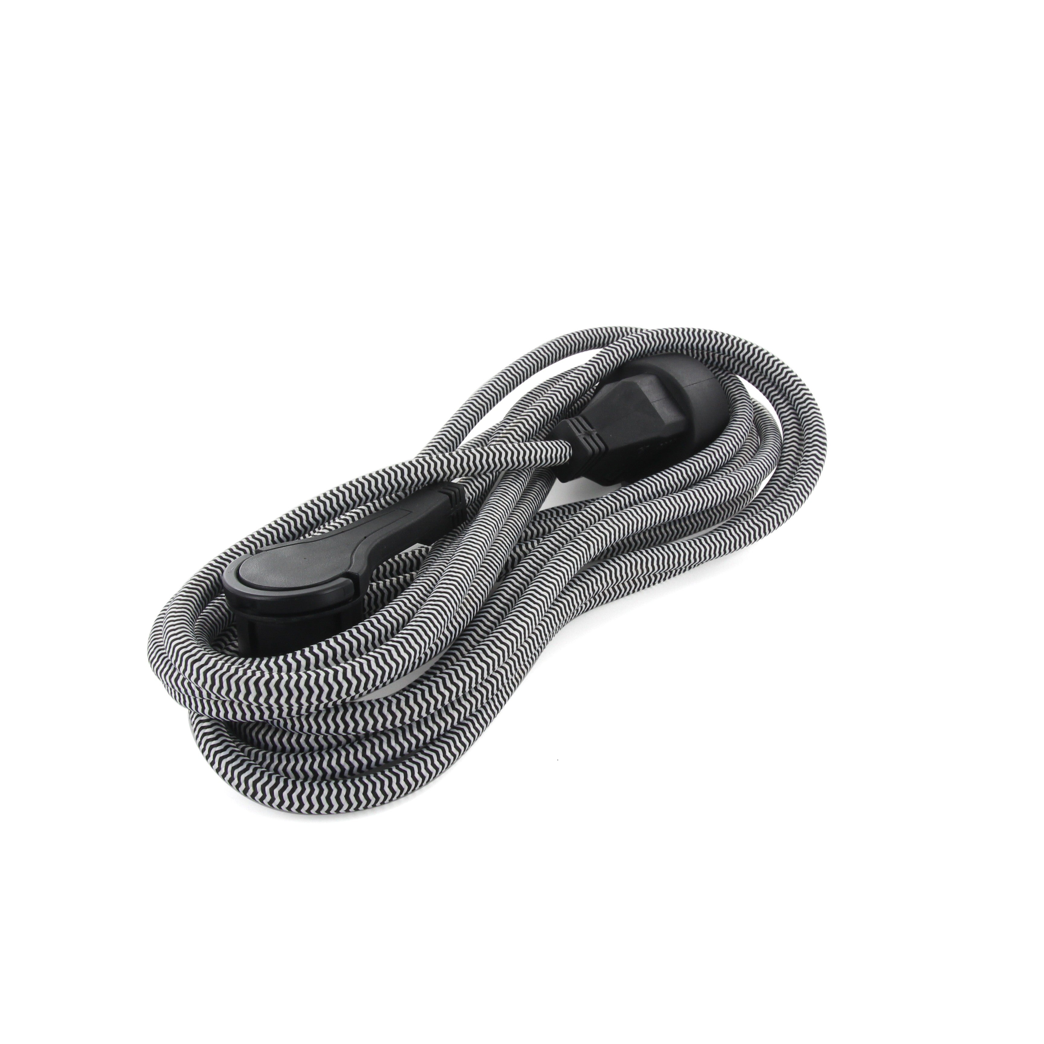 Cavo di prolunga tessile nero/bianco - con spina piatta nera - 3m