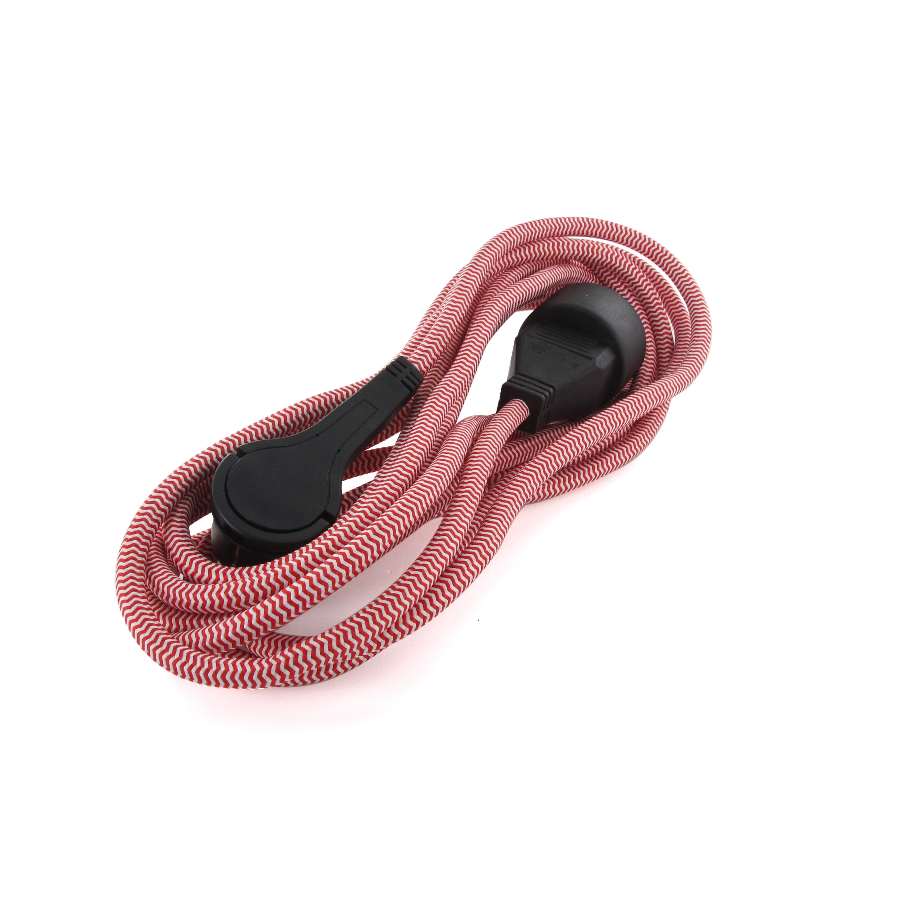 Prolunga tessile - Bianco/Rosso - con spina piatta nera - 3m