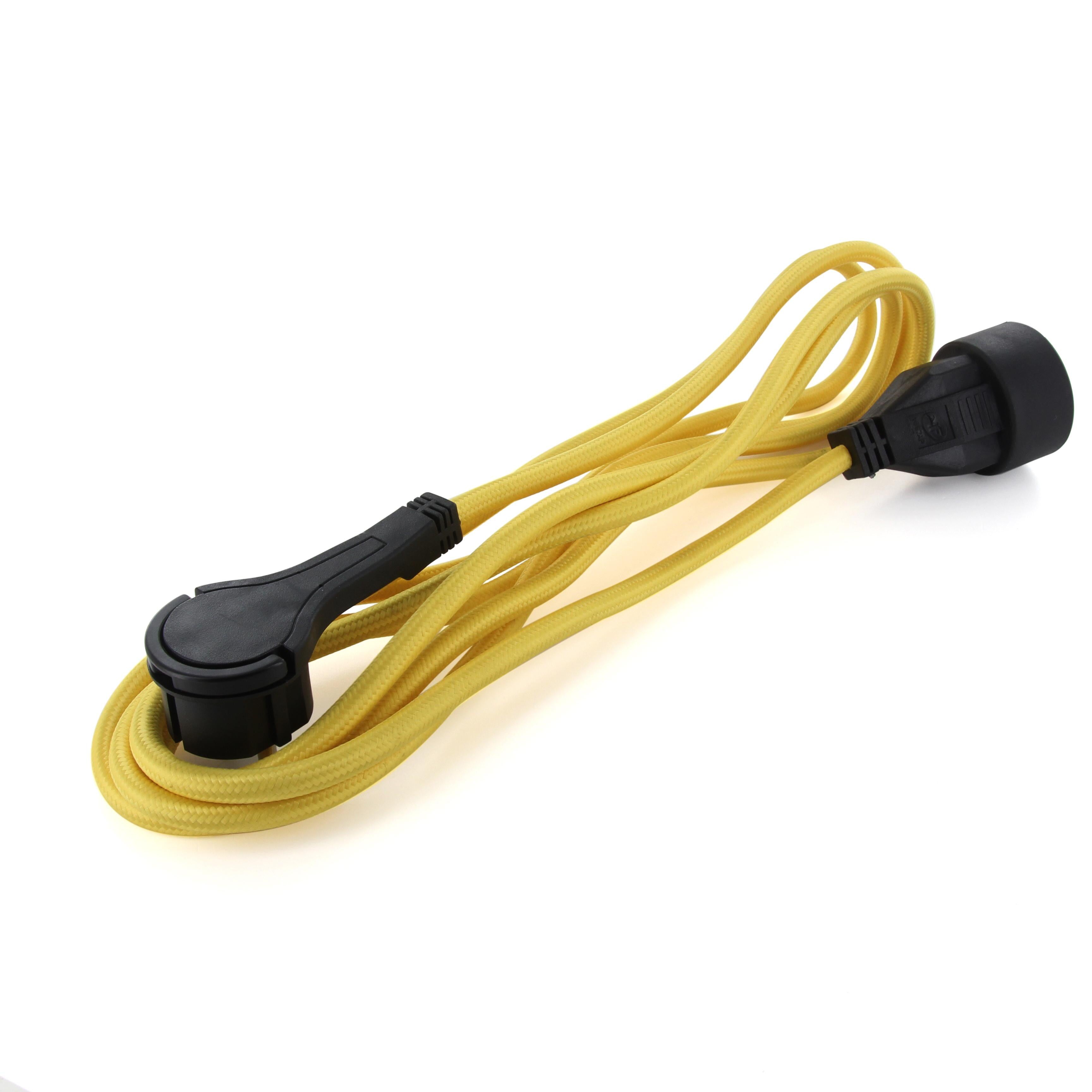 Rallonge textile jaune - avec fiche plate blanche - 3m