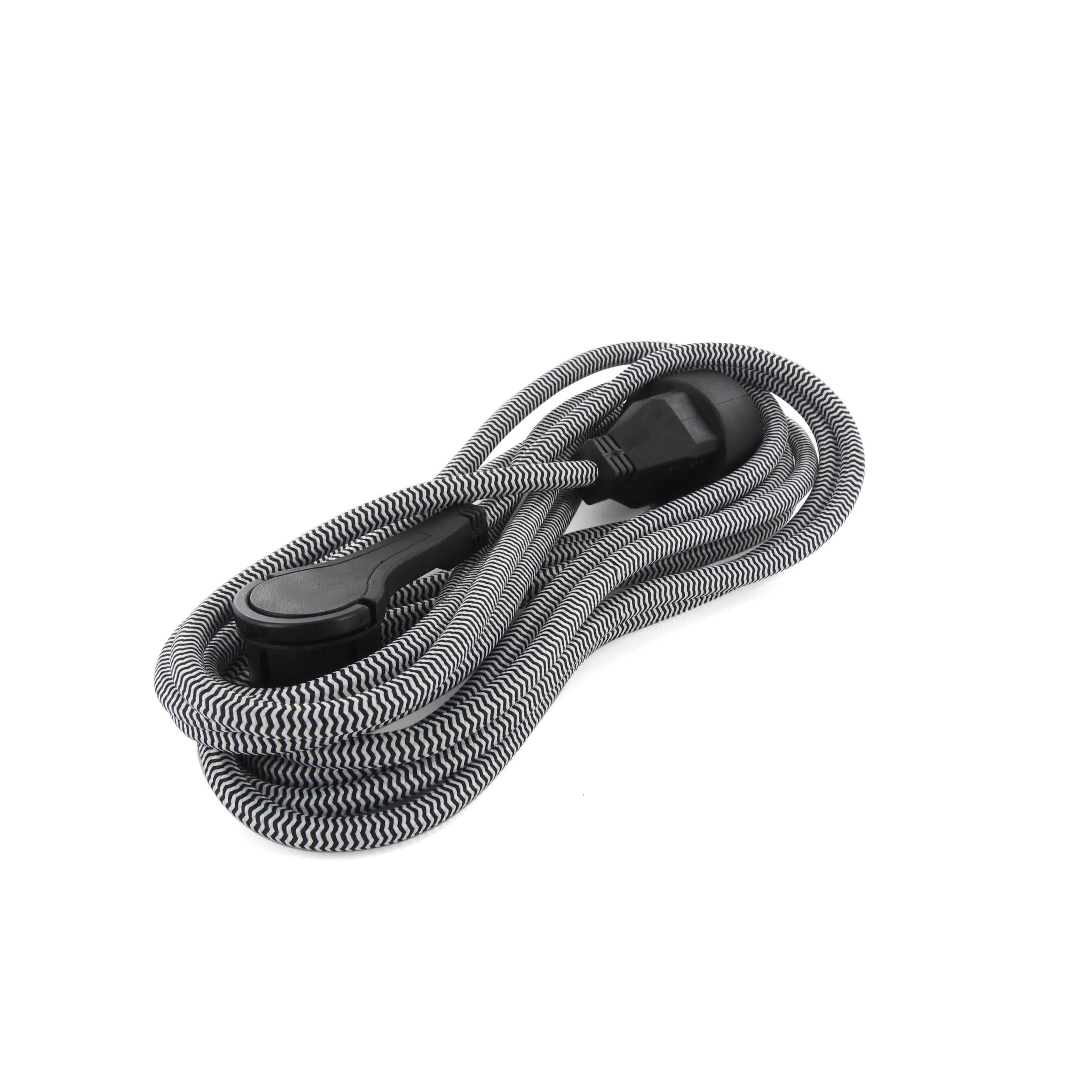 Cavo di prolunga tessile nero/bianco - con spina piatta nera - 3m (SCH)