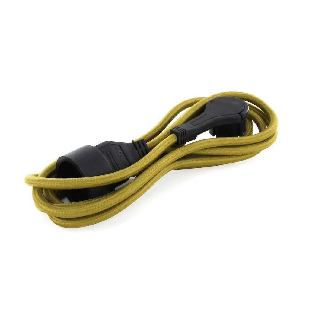 Khaki textile extension cord - with black flat plug - 5m (SCH)