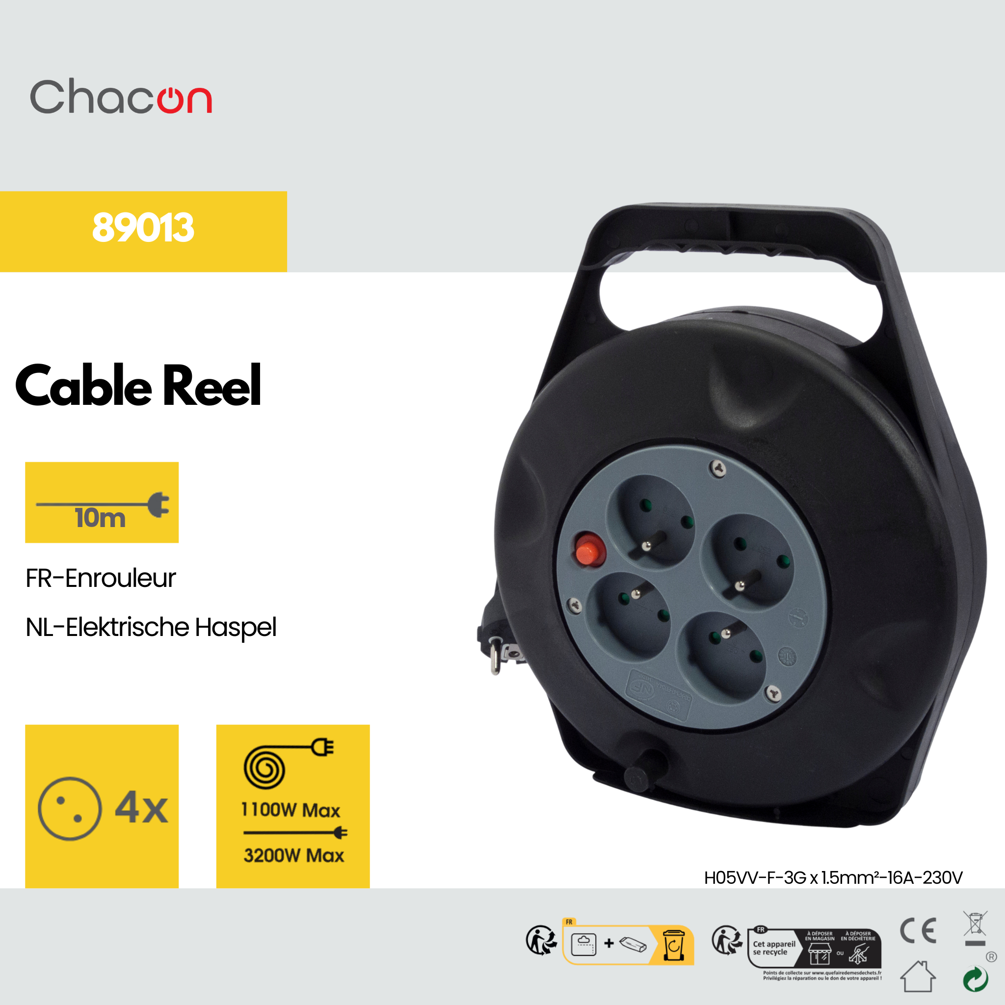 Kabelbox voor in huis, 4 stekkeraansluitingen – 10 m