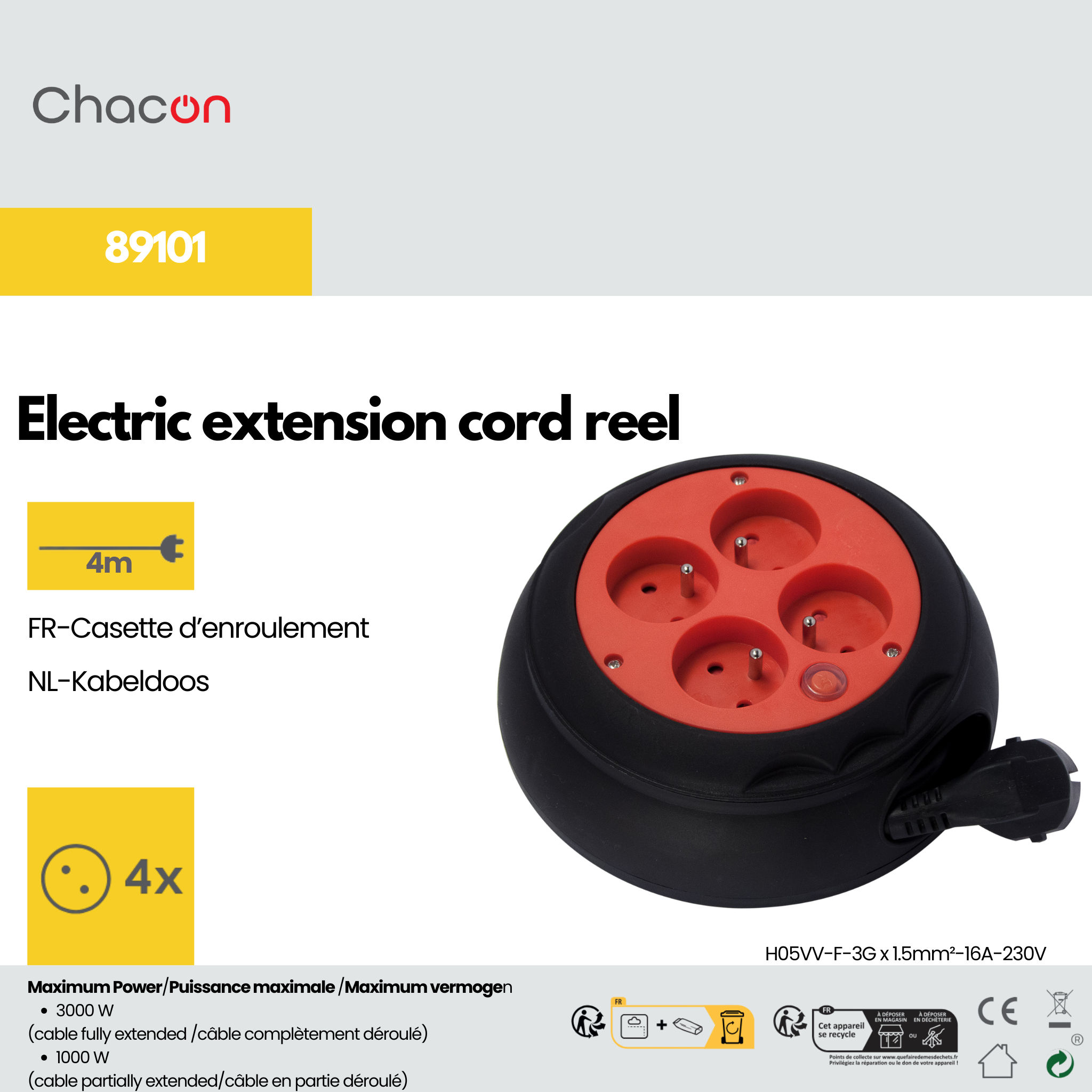 Enrouleur de câble 4 m - cassette